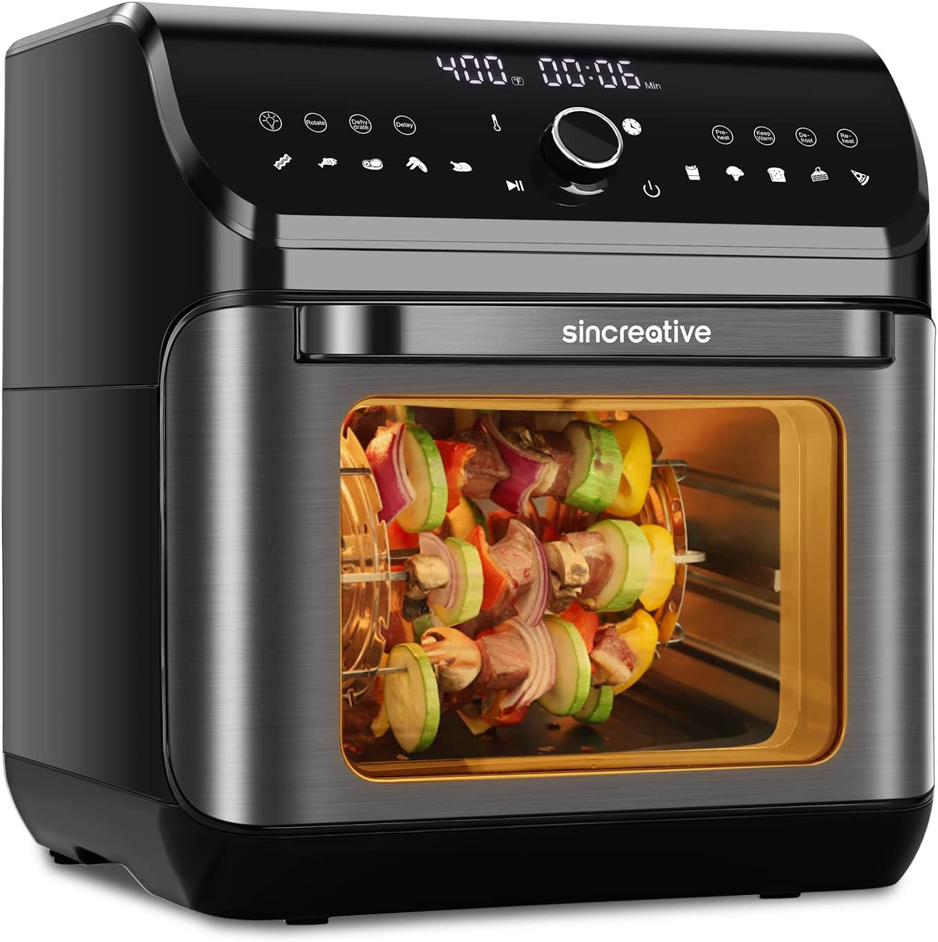 Sincreative Air Fryer XL | 8-in-1 Hot Air Fryer Oven to Grill Bake Roast | Large Family Size Airfryer Digital Touch Screen, Non-Stick Basket & Recipe Book | 5.8 QT Black ETL/UL Cert | Stainless Steel Pack of 2