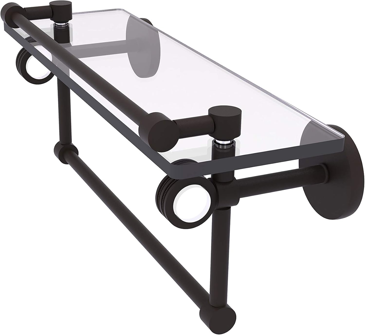 Allied Brass CV-1TBD-16-GAL Clearview Collection 16 Inch Gallery Towel Bar and Dotted Accents Glass Shelf, Oil Rubbed Bronze