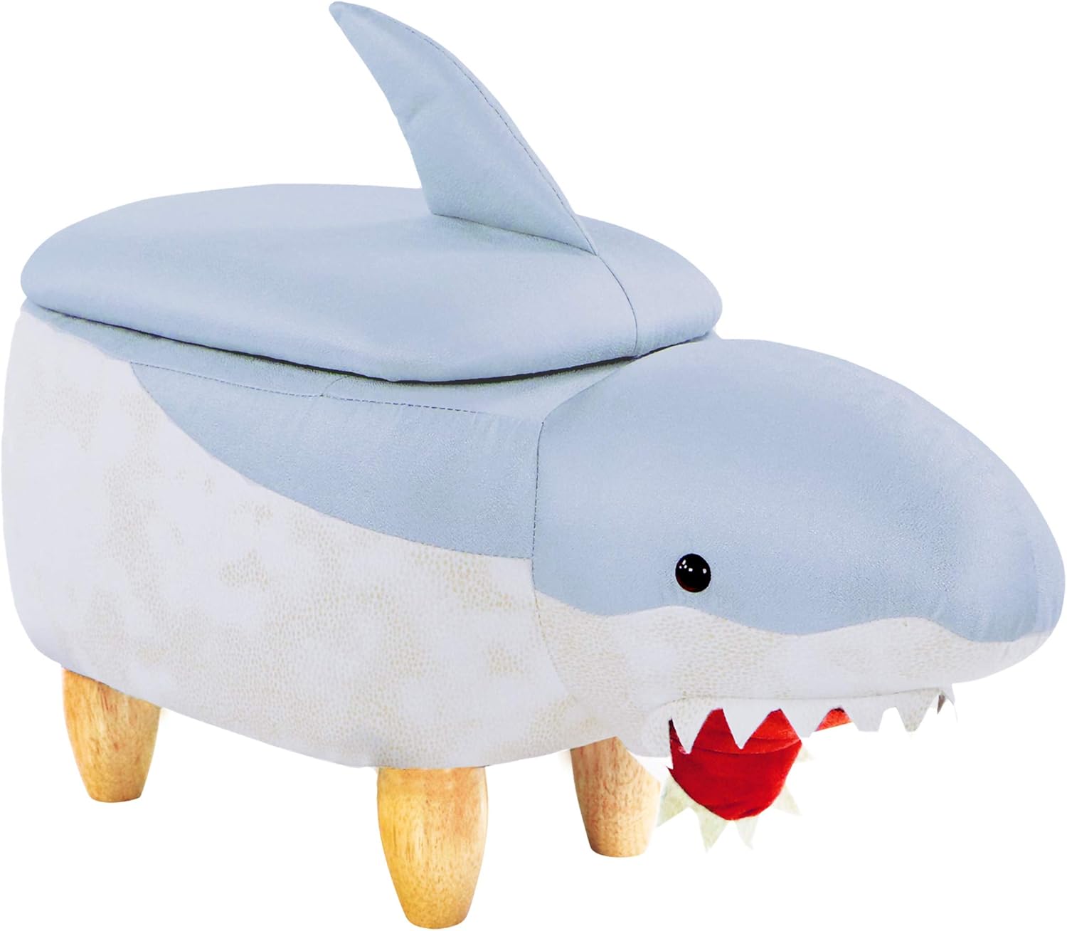 CRITTER SITTERS Blue-White 15-in. Seat Height Shark Animal Shape Storage Ottoman Pack of 2