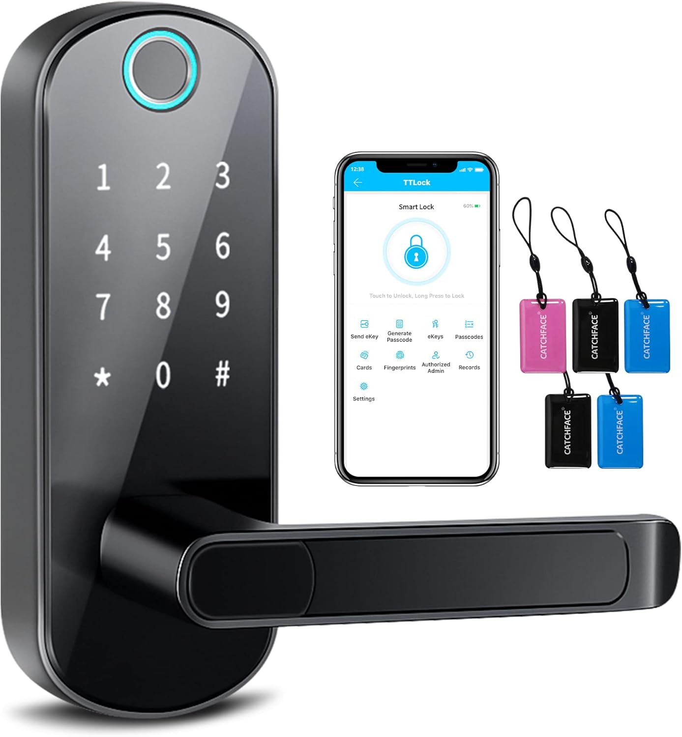Smart Lock,Bluetooth Enabled Fingerprint and Touchscreen Electronic Door Lock|Smartphone App Unlock|Keyless Entry|Auto Lock|Remote Share|Office Airbnb Hotel Garage School Home Locks for Doors(Black)