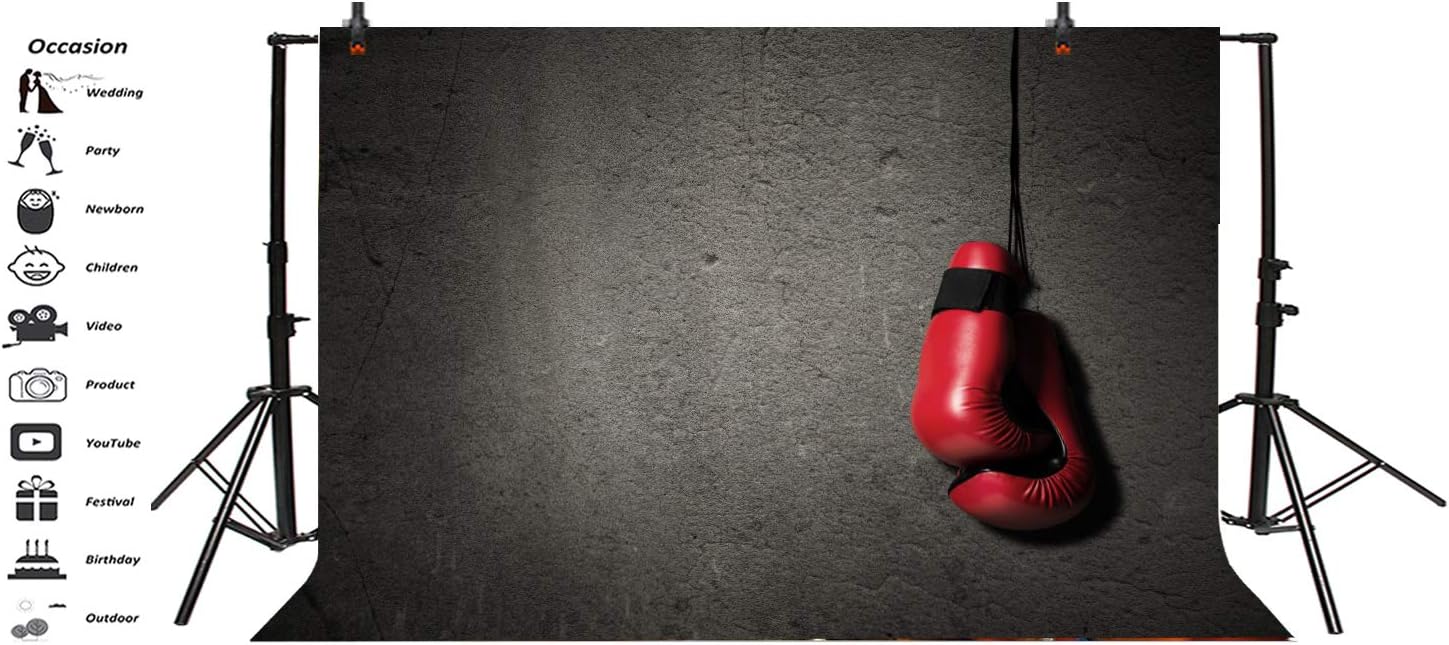 Baocicco 10x8ft Dark Backdrop Vinyl Gym Photography Background Boxing Sports Match Red Boxing Gym Equipment Children Kids Adults Portrait Photo Video Studio Props Pack of 2