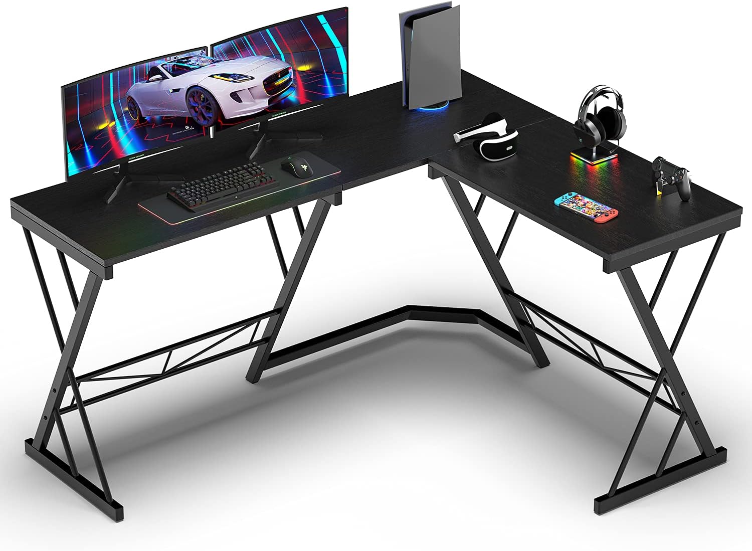 L Shaped Home Office Computer Gaming Desk Table, DORPU 60 in Black Study Writing Laptop Large Corner Desk, Space-Saving & Easy to Assemble