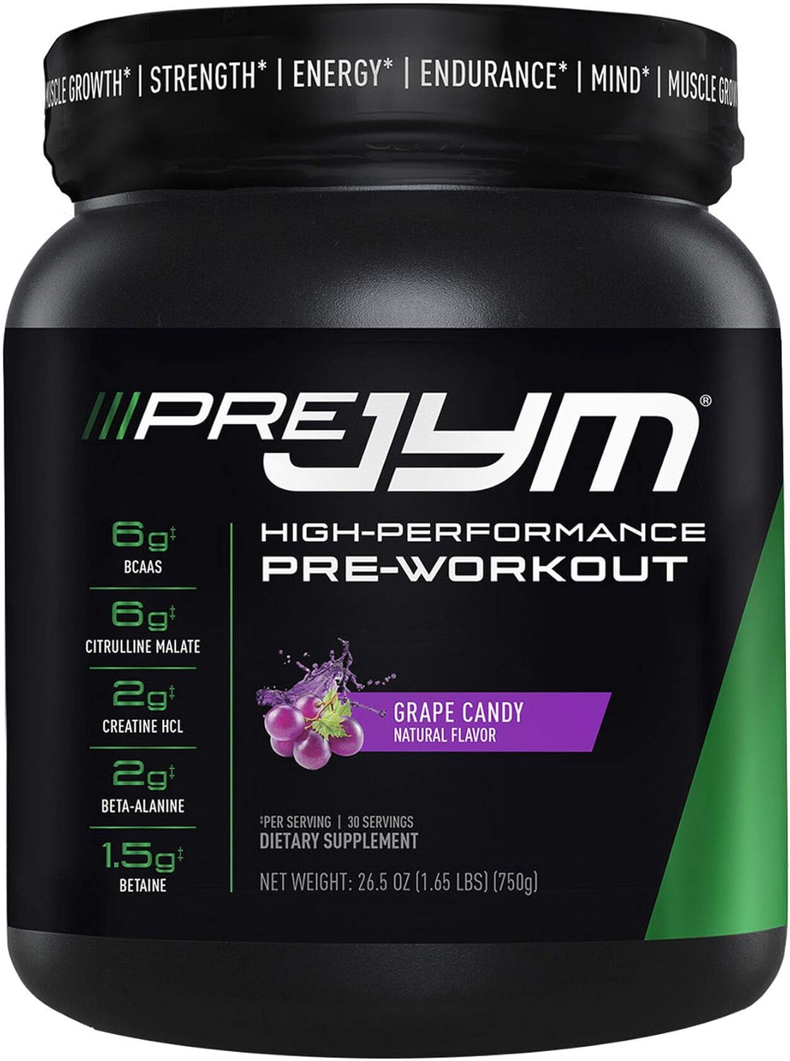 Pre JYM Grape Candy Pre Workout Powder - BCAAs, Nootropics, Creatine HCI, Citrulline, Beta-Alanine, Betaine, Taurine, Huperzine | JYM Supplement Science | 30 Servings Pack of 2