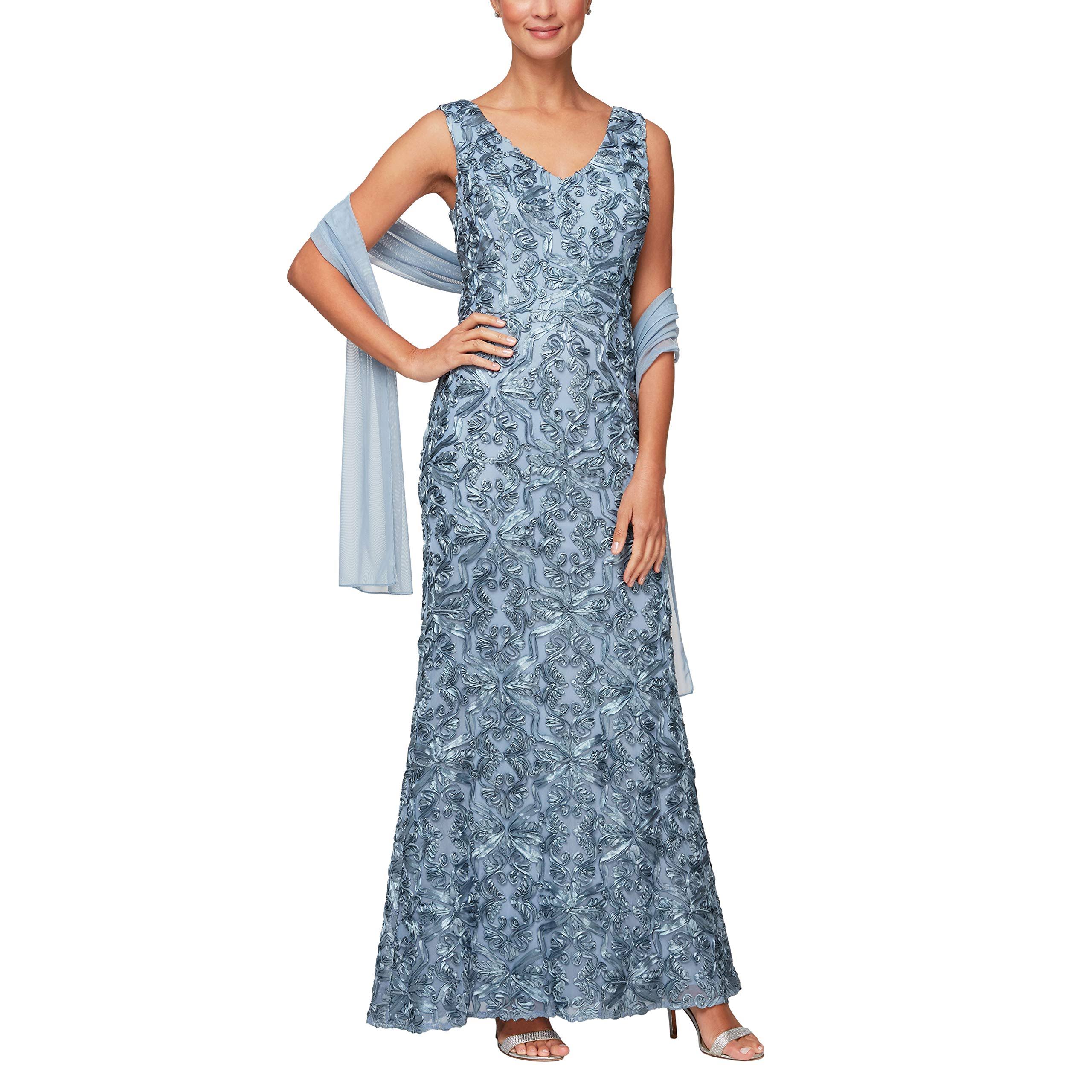 Alex Evenings Petite Soutache Gown u0026 Scarf - Slate Blue