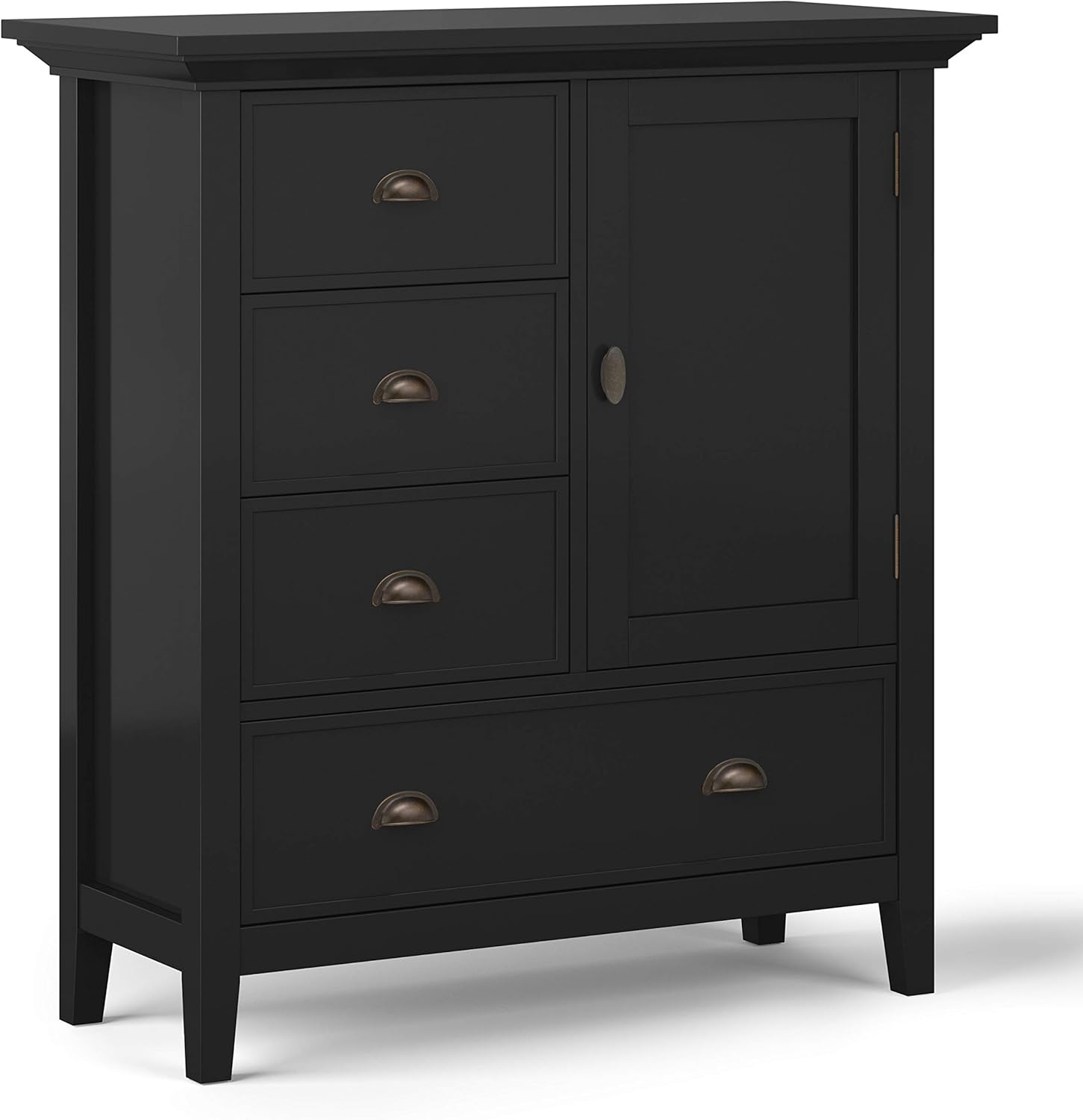 SIMPLIHOME Redmond SOLID WOOD 39 inch Wide Rustic Medium Storage Cabinet in Hickory Brown, with 3 Small Drawers, 1 Large Drawer, Large Cabinet Space Behind 1 Side Door