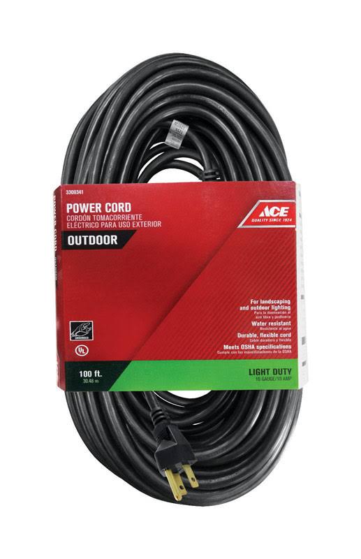 Ace Indoor and Outdoor 100 ft. L Black Extension Cord 16/3 SJTW