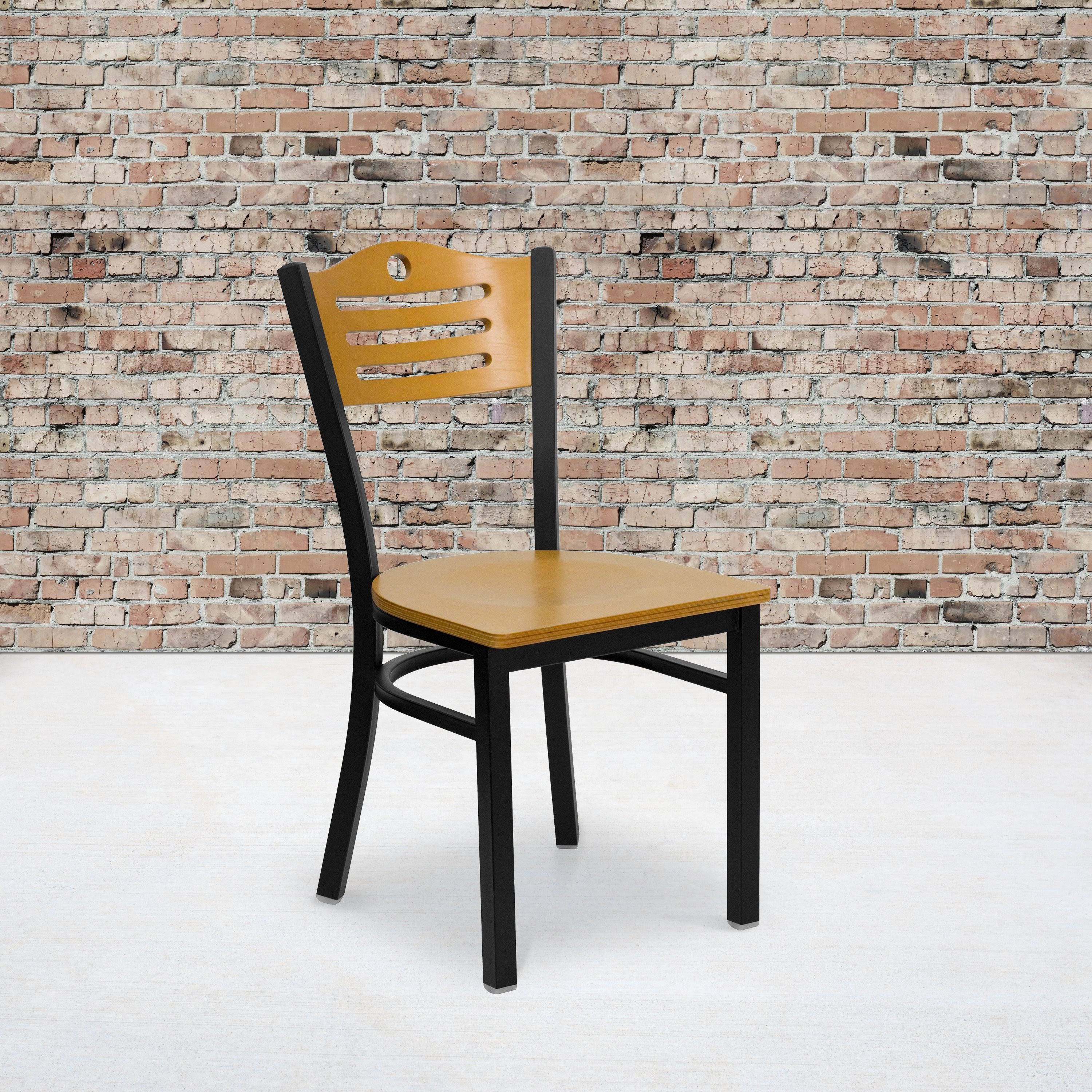 Hercules Series Black Slat Back Metal Restaurant Chair - Natural Wood Back u0026 Seat | Flash Furniture