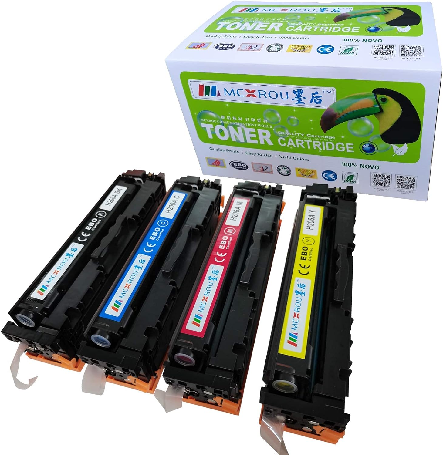 MCXROU MC-H206A (NO CHIP) Compatible Toner Cartridge Replacement for HP 206A 206 W2110A W2111A W2113A W2112A for Color Pro M255dw MFP M283fdw M282nw M283cdw(B,C,M,Y,4-Pack)