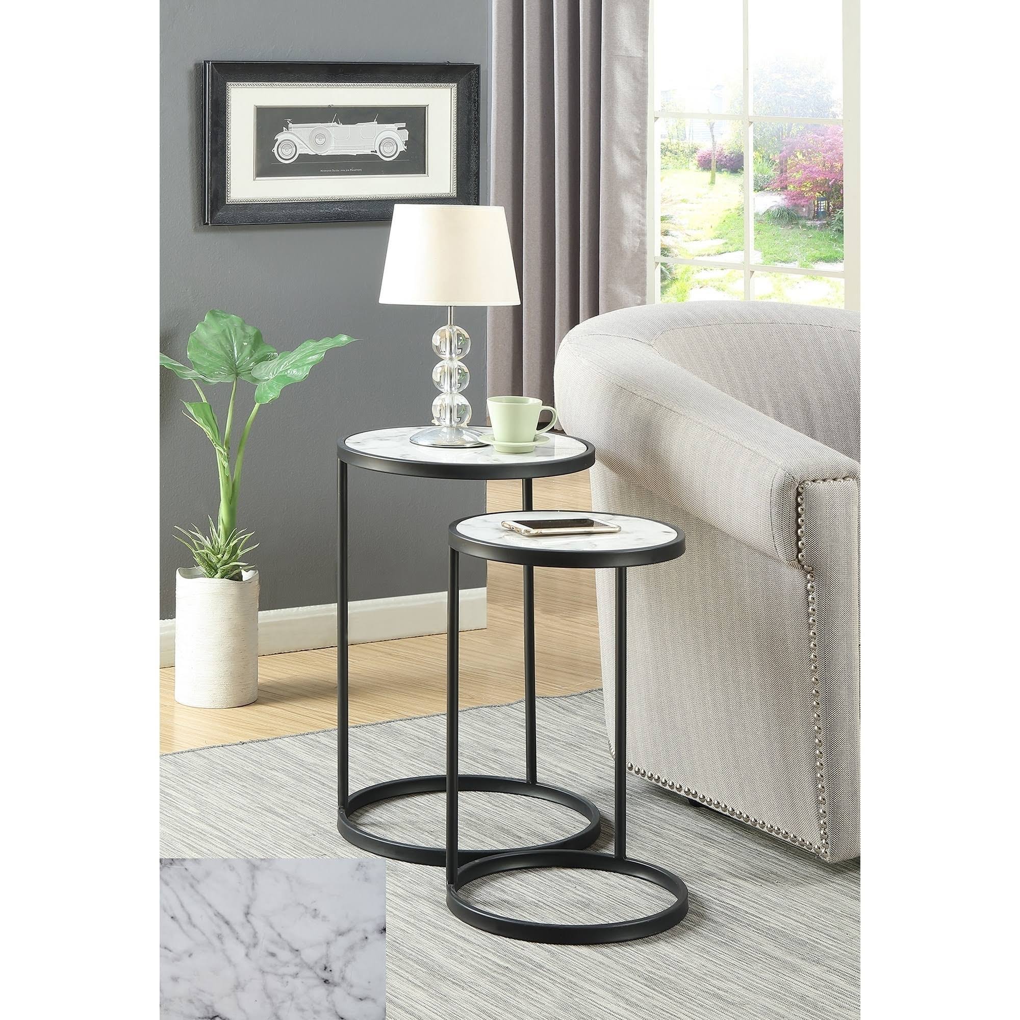 Convenience Concepts Gold Coast Faux Marble Nesting End Tables, Black - 2 count