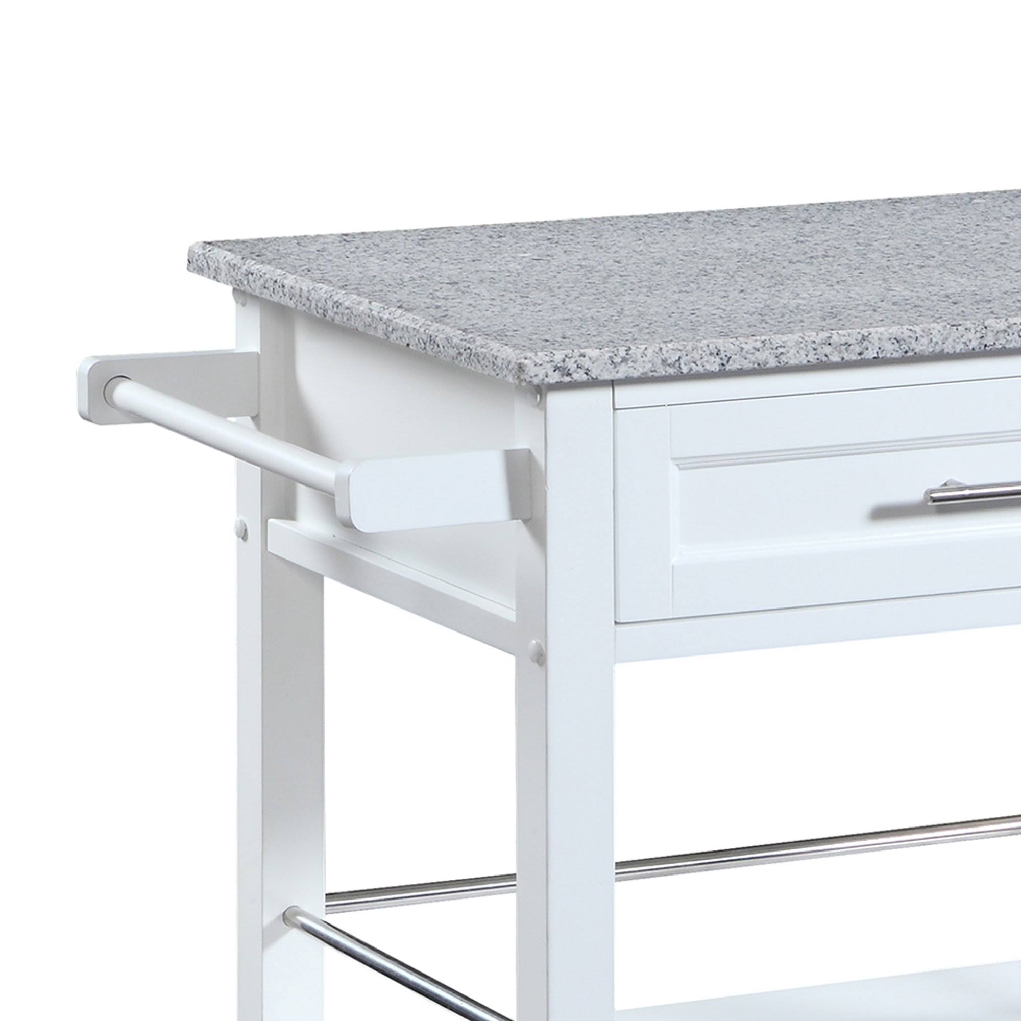 Granite Inlaid Spacious Wooden Kitchen Cart White and Gray BM144034