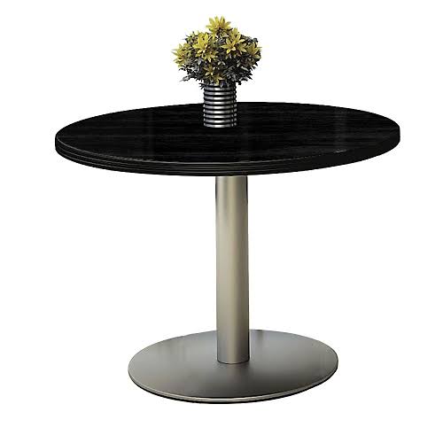 NBF 36x22 Round Barista Standard Height Table Black Laminate Top/Black Edge/Round Silver Base Signature Series (T36RD-B1922SL)