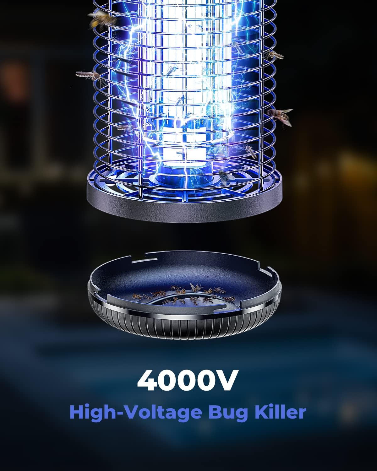 Buzbug Electric Bug Zapper 12W for Indoor and Outdoor, High Voltage 4000V Mosquito Killer, UV Light Insect Trap with Bulb Lamp, Rainproof Electronic Mosquito Zappers for Bedroom, Backyard, Garden