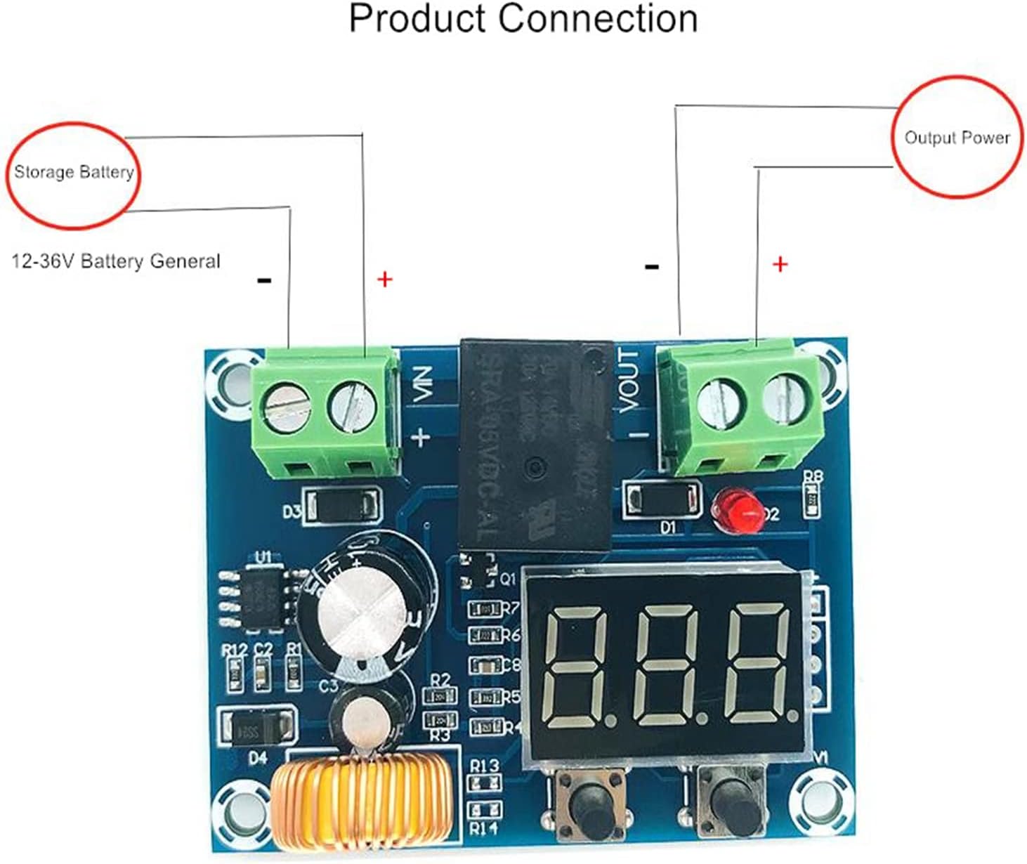 12-36V Low Voltage Digital Protector Disconnect Switch Cut Off Lithium Battery Over Discharge Protection Module Pack of 2