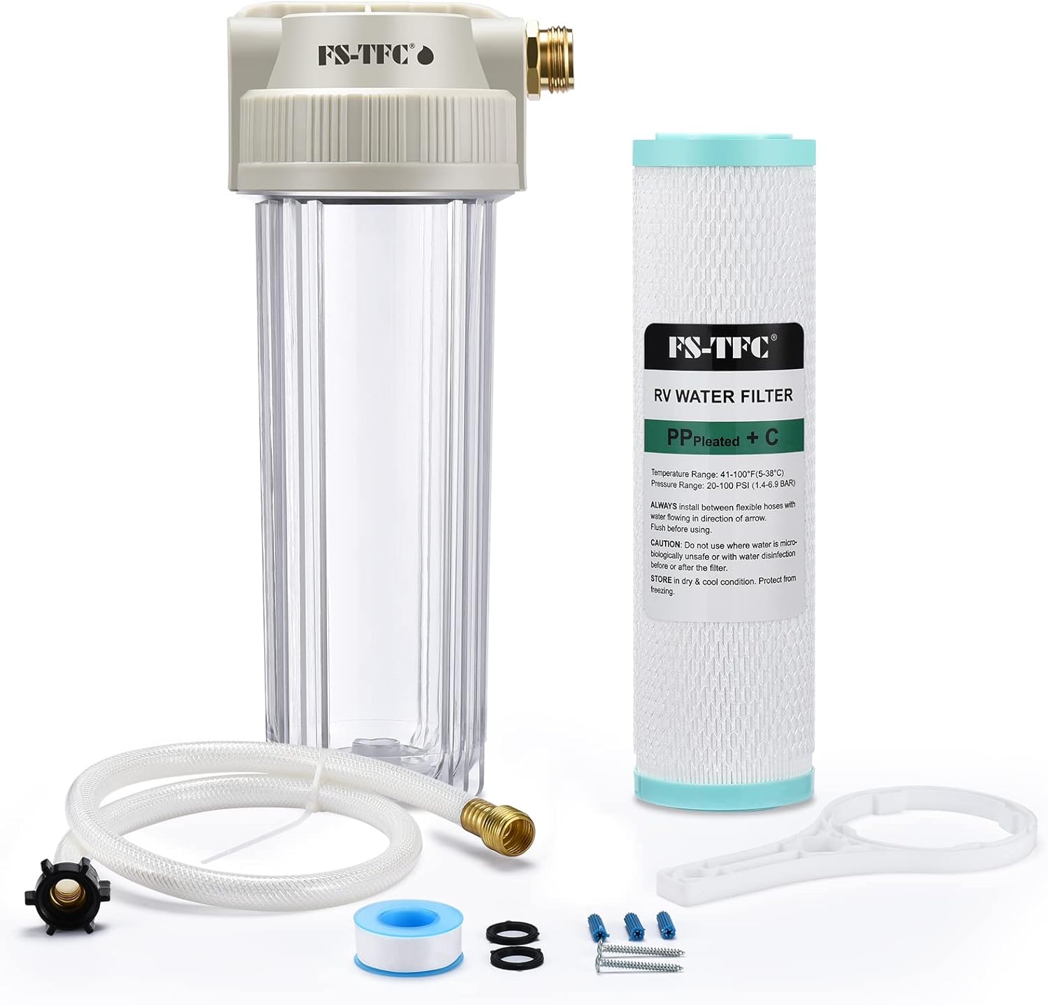 FS-TFC Garden Hose Water Filter System Reduces Bad Taste, Odors, Chlorine, Sediment for RVs, Gardening, Farming, Pets and Marines, Drinking & Washing Filter Pack of 2