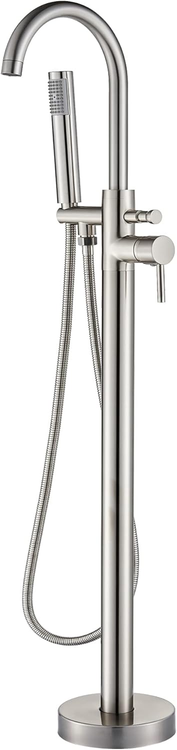 Votamuta Matte Black Floor Mount Bathtub Faucet Freestanding Tub Filler Standing Shower Faucets Tub Faucets with Handheld Shower Swivel Spout Brass Mixer Taps