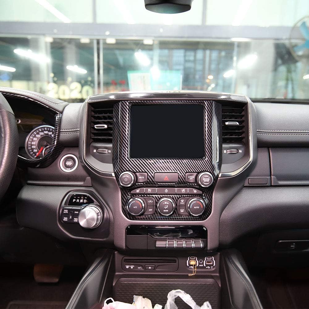 Korlot Carbon Fiber Central control navigation screen trims For Dodge Ram 1500 2500 3500 2019+ Pack of 2