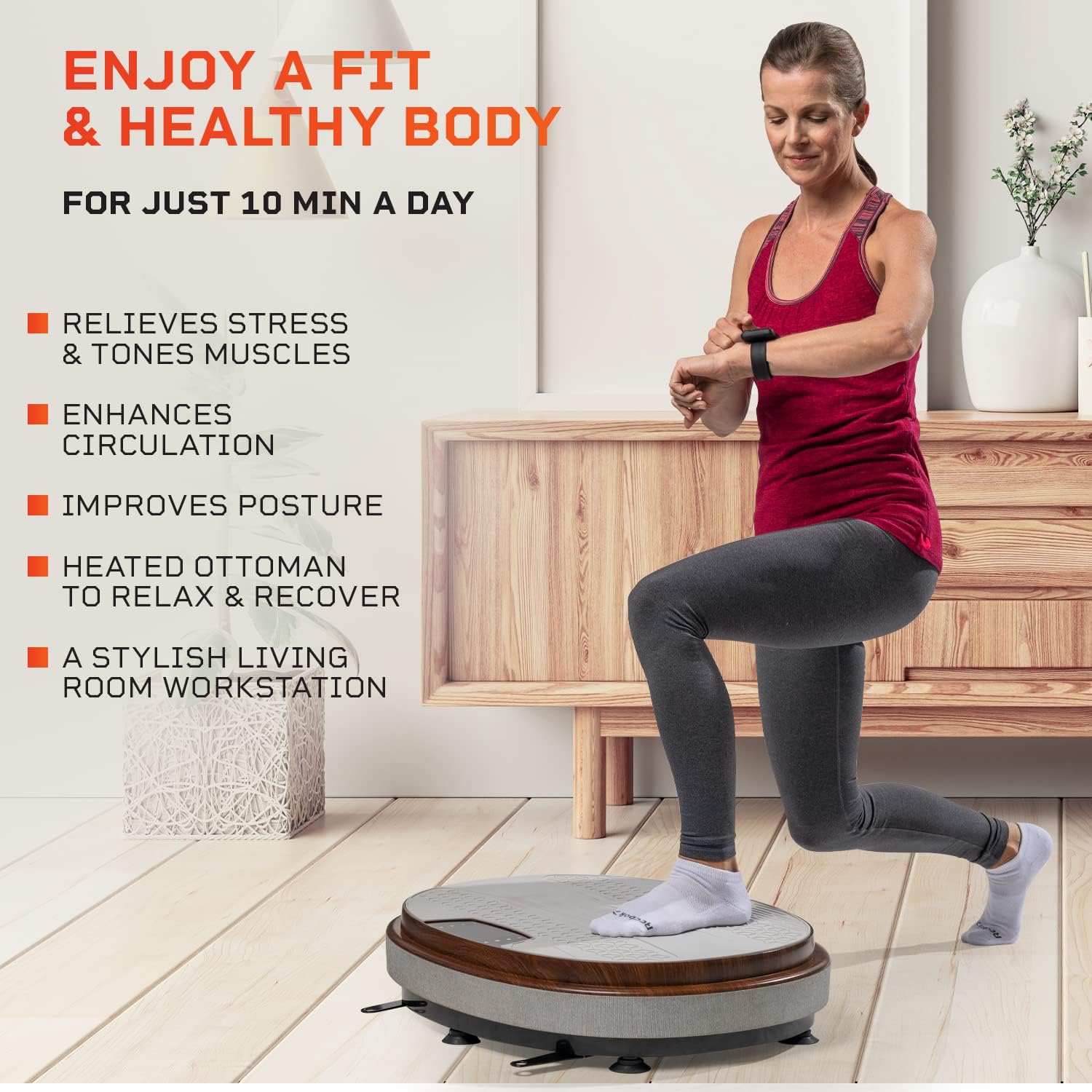 LifePro RelaxaVibe Vibration Plate Exercise Machine - Vibration Platform for Circulation & Metabolism Boost - Elegant Living-Room Vibration Machine - Whole Body Vibration Plate with Heated Ottoman
