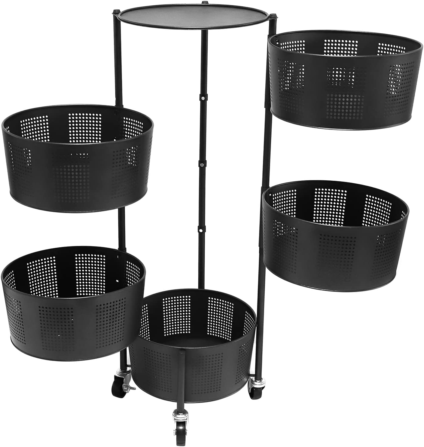 Kitchen Storage Rack with Wheels Round Standing Rack for Livingroom Rotating Organizer Household Storage Shelf Black 5F