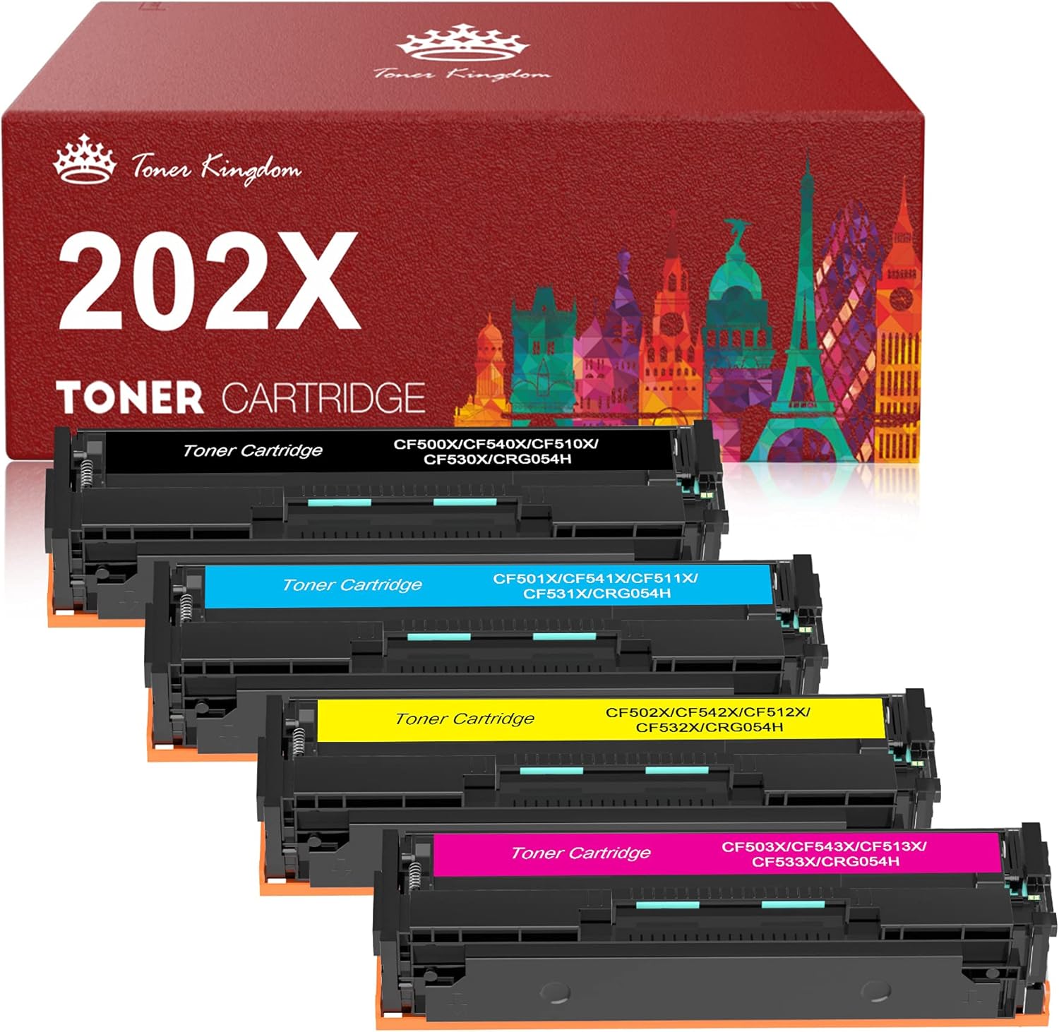 Toner Kingdom Compatible Toner-Cartridge Replacement for HP 202X 202A CF500X CF500A for HP Color Pro MFP M281fdw M254dw M281cdw Toner Printer (Black Cyan Yellow Magenta, 4-Pack) Pack of 2