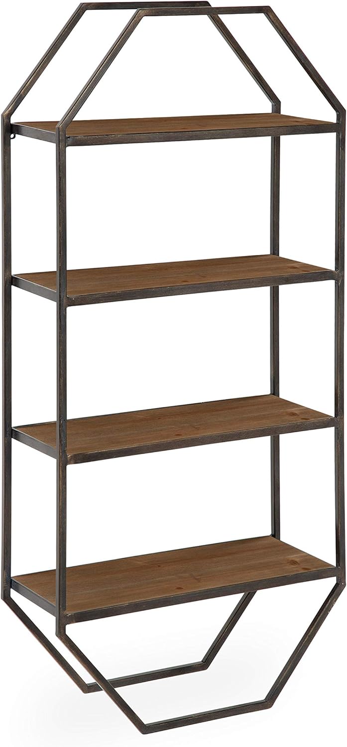 Kate and Laurel Adela Rustic Wood and Metal Wall Shelf, 18.25