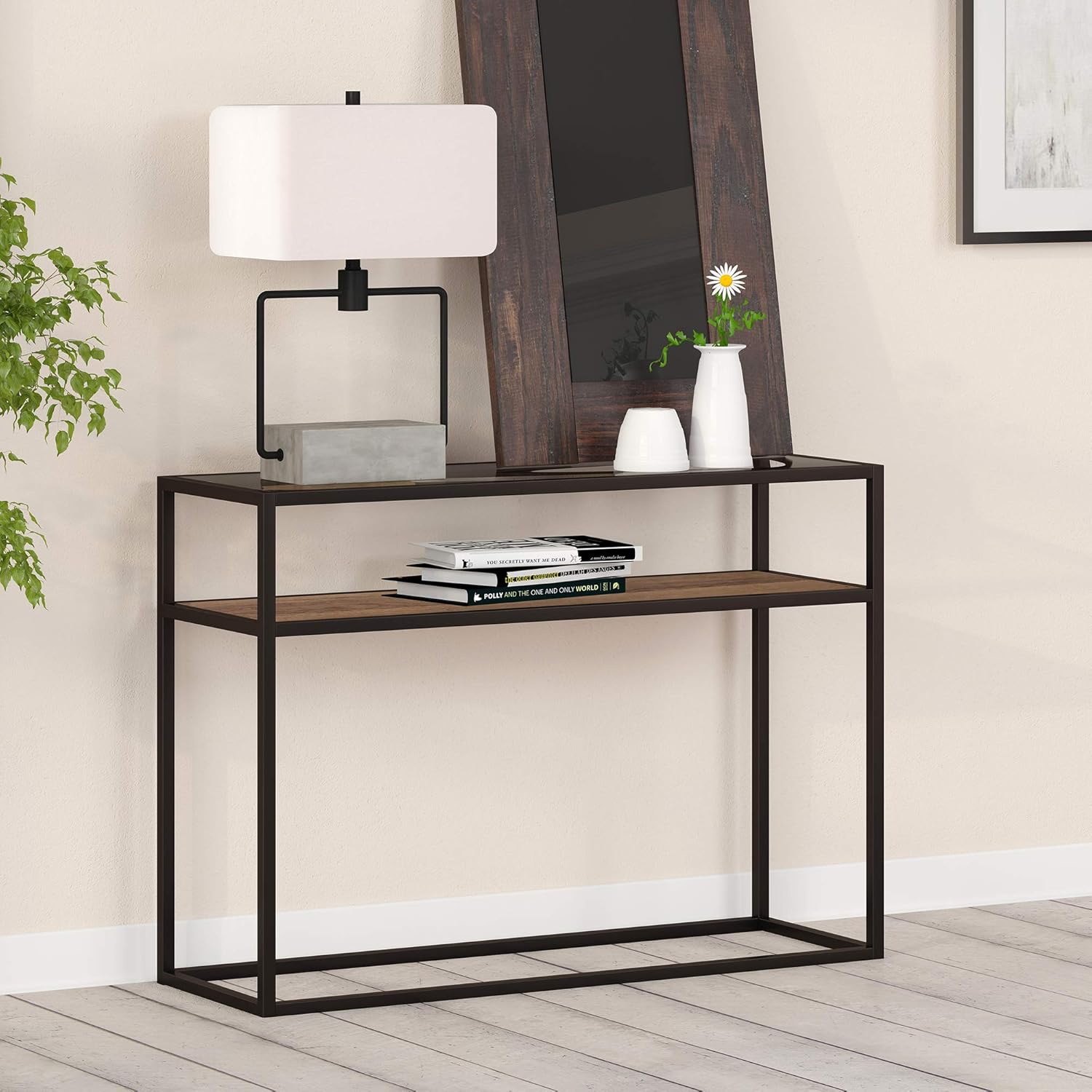 Henn&Hart Blackened Bronze and Oak console table, Black