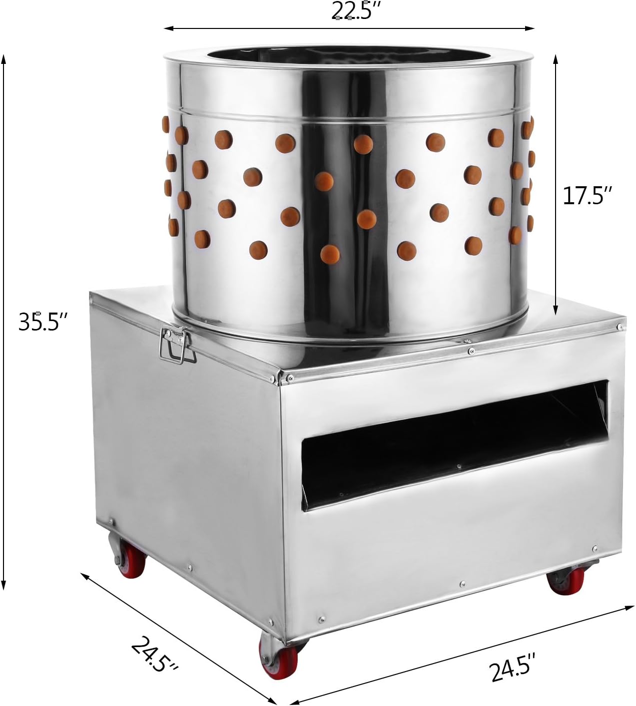VEVOR Chicken Poultry Plucker 2200W 240R/min Turkey Chicken Poultry Plucking Machine 23.5Inch Barrel Diameter Stainless Steel Feather Plucking Machine with Wheels Defeather Hair Removal Machine