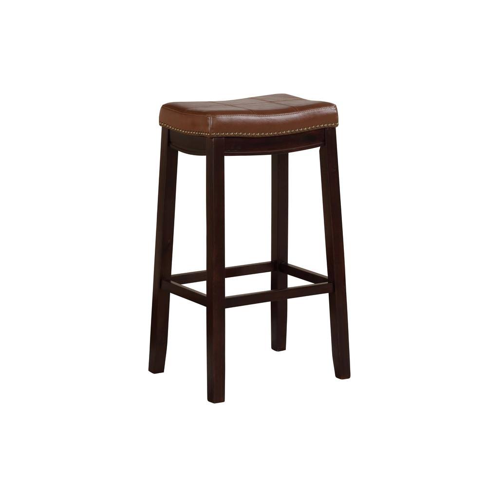 Linon Claridge Espresso and Cognac 32.5 in. Counter Stool, Cognac/Dark Brown