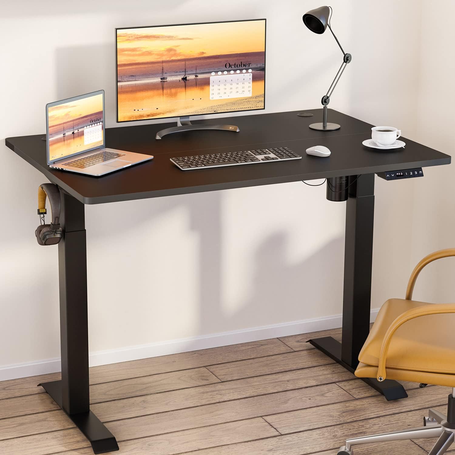 Meilocar Height Adjustable Electric Standing Desk, Sit Stand Computer Desk with Memory Controller, Home Office Workstation Stand up Desk with Splice Board, 48