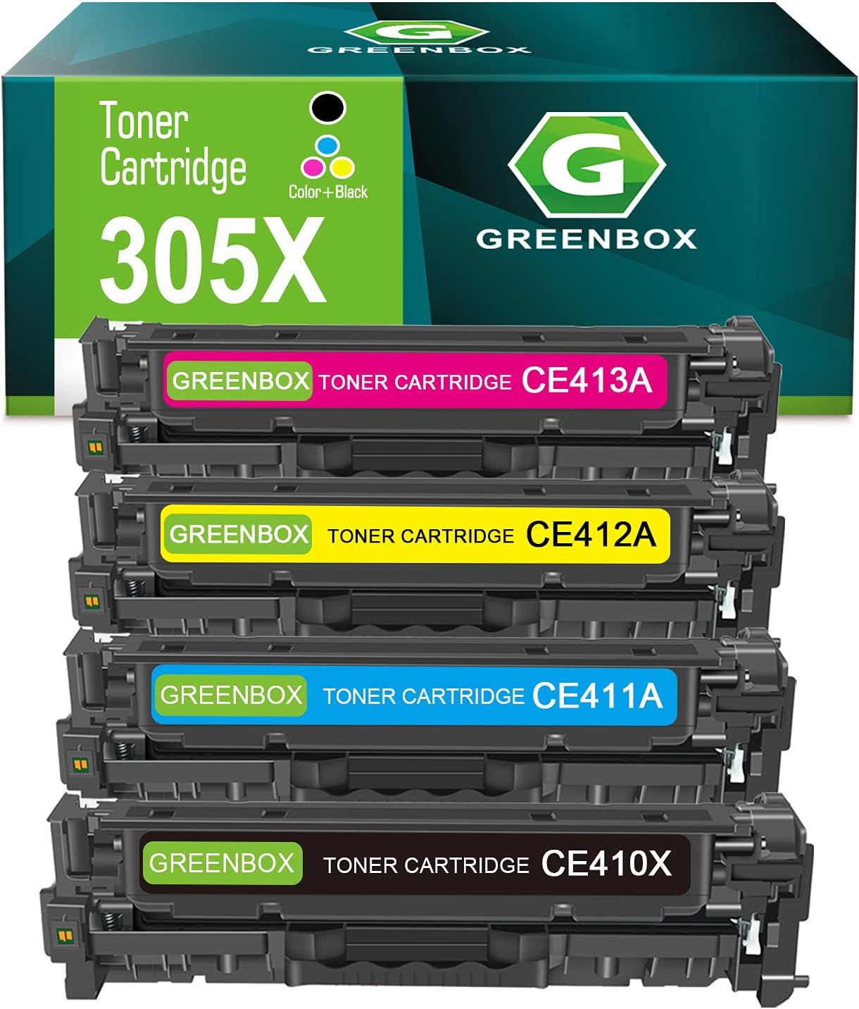 GREENBOX Compatible Toner Cartridge Replacement for HP 305X 305A for Pro 400 Color M451dw M451dn M451nw MFP M475dw M475dn M375nw Printer (1 Black, 1 Cyan, 1 Magenta, 1 Yellow) Pack of 2