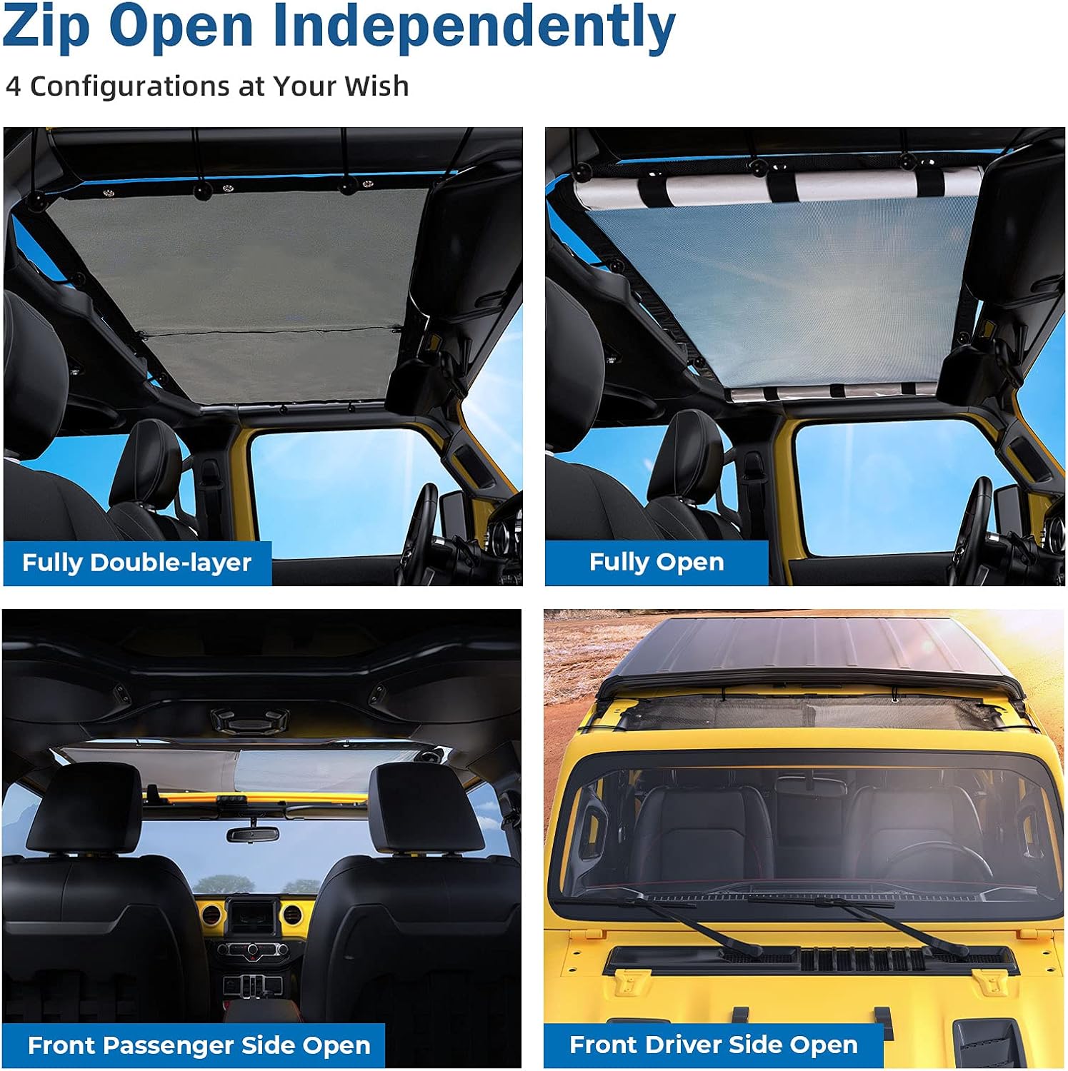 Sunshade Compatible with Wrangler Sun Shade JLU 2018-2022, QMPARTS Front Wrangler JL Sunshade Bikini Top for Sport Sahara Rubicon Black Wrangler Accessories Blocks UV Wind Noise