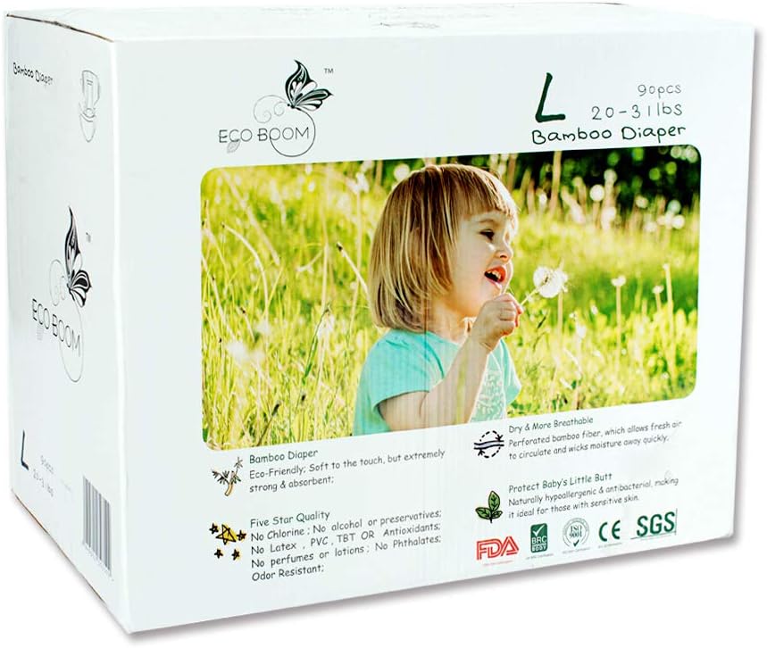 ECO BOOM Baby Bamboo Baby Diapers Infant Nature Disposable Diapers Eco Friendly Nappies for Babies 90 Count-Pack Size 4 Diapers(20-31lb) Pack of 2