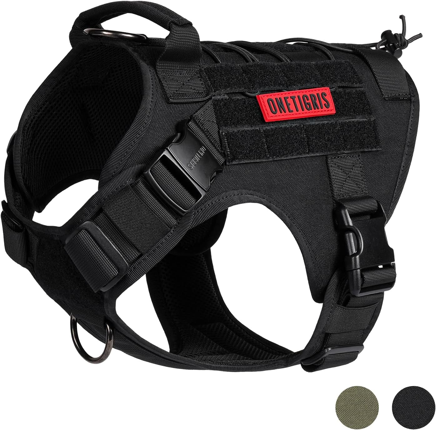 OneTigris Tactical Dog Harness Vest with Handle, Military Dog Harness for Large Medium Dogs,No-Pull Service Dog Vest,Adjustable Dog Vest Harness for Walking Hiking Training (L, Green)