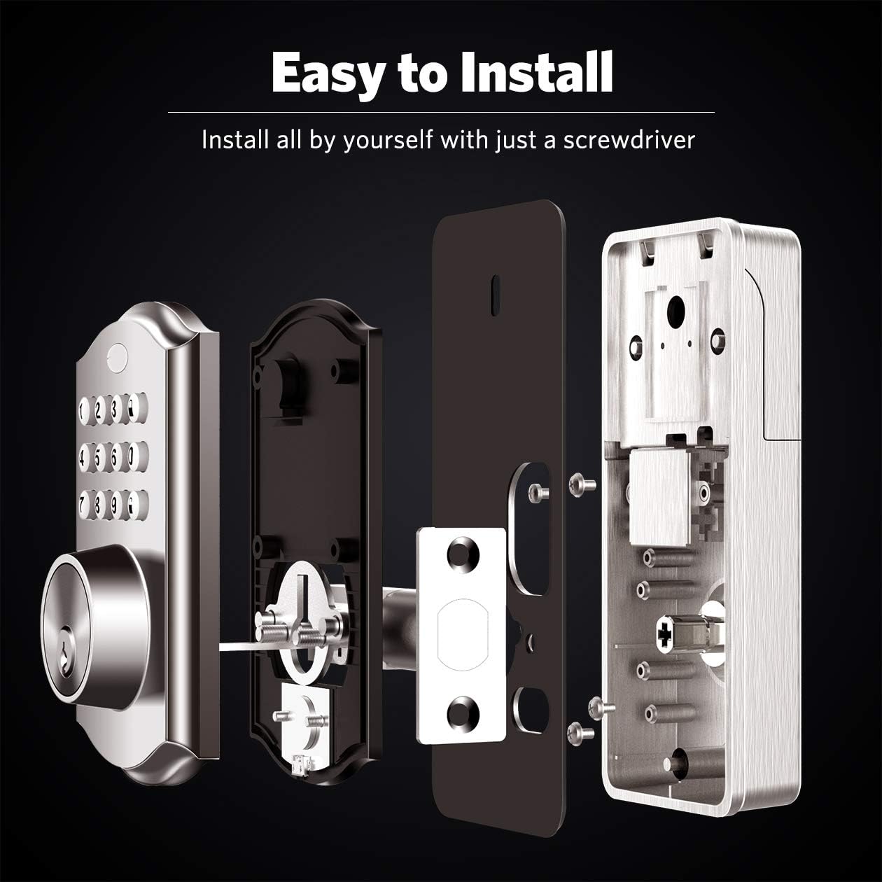 Keypad Deadbolt Lock, Easy to Install and Program, Keypad Deadbolt with Auto-Alarm, Keyless Entry Door Lock with Auto-Lock Function for Security, 50 Customizable User Codes, and Back-Lit Smart Keypad Pack of 2