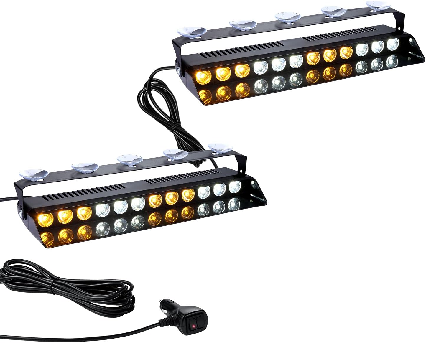 2 in 1 Traffic Advisor Amber White LED Emergency Strobe Dash Lights for Vehicles Trucks Cars with Suction Cup Brackets, WOWTOU Interior Front Windshield Rear Window Safety Warning