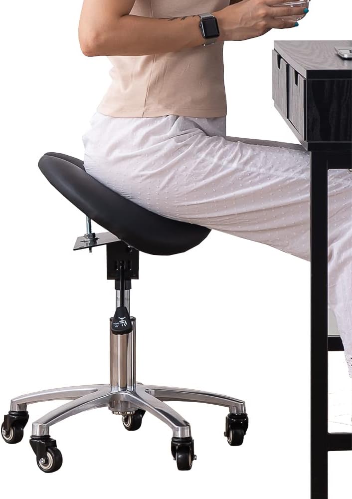 SITSEATSEE Saddle Stool Rolling Chair for Office,Salon & Spa Stools, Height and Angle Adjustable,Black