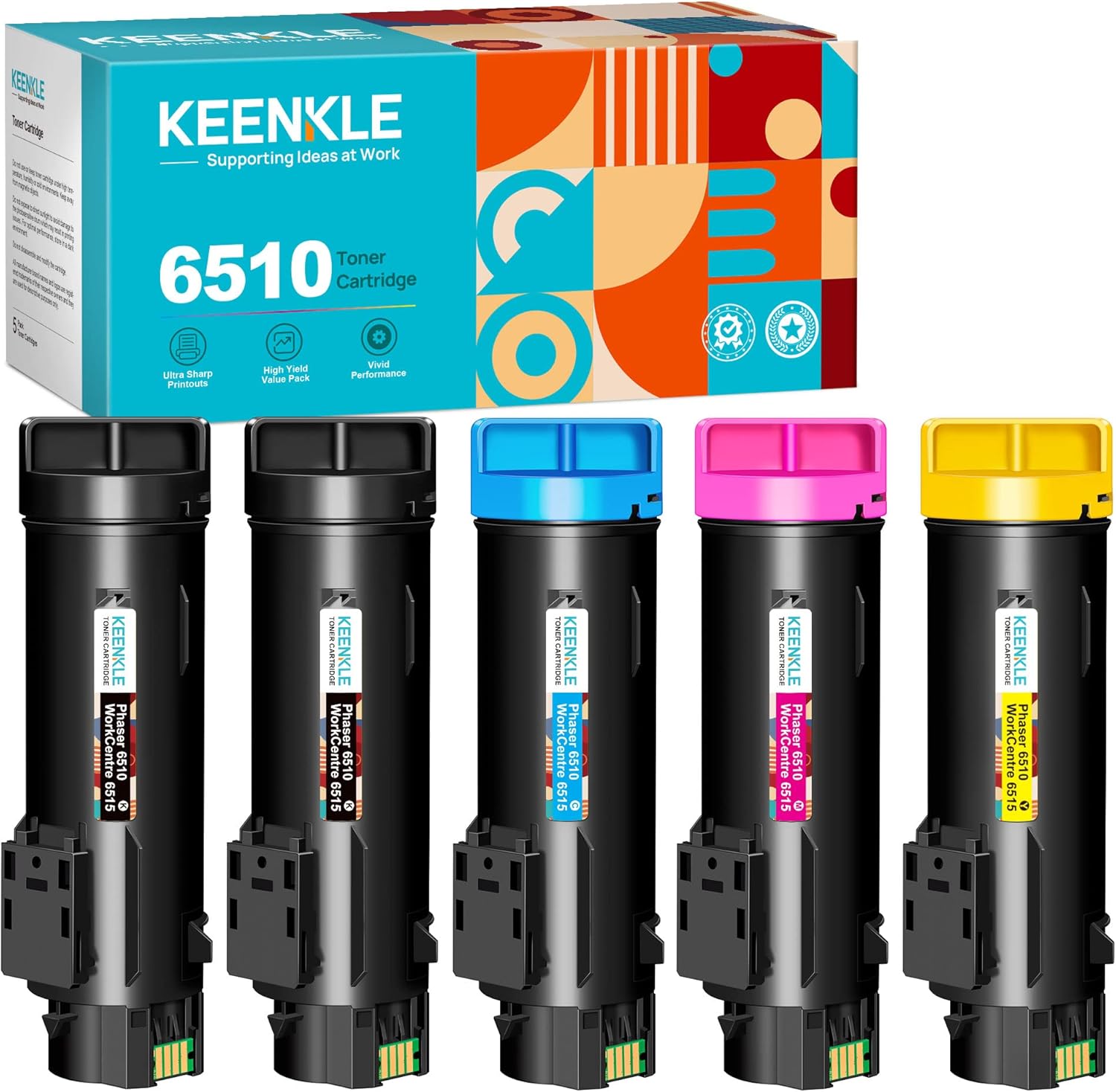 KEENKLE Compatible Toner Cartridge Replacement for Xerox Phaser 6510 WorkCentre 6515 High Yield use for Phaser 6510/dni 6510/n Workcentre 6515/dni 6515/dn Printer (2 Black 1 Cyan 1 Magenta 1 Yellow) Pack of 2