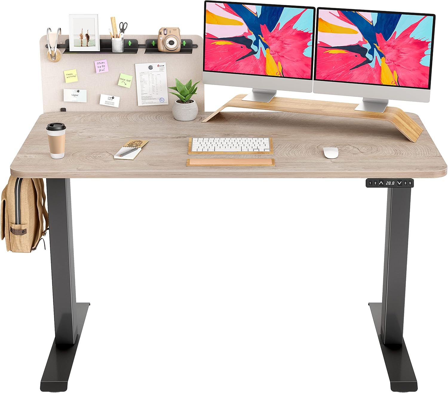 FAMISKY Dual Motor Adjustable Height Standing Desk, Electric Sit Stand Desk with Screen Panel, 55 x 24 Inches Stand up Desk, Home Office Desk with Black Top and Black Frame