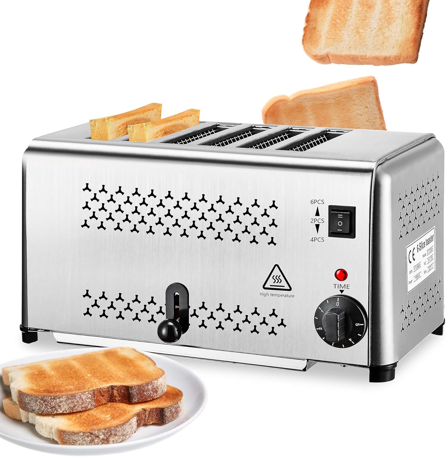NEWTRY 2500W Commercial Toaster Machine 0.8&rsquo;&rsquo; Thickness 6 Slice Stainless Steel for Restaurant Home Use 110V