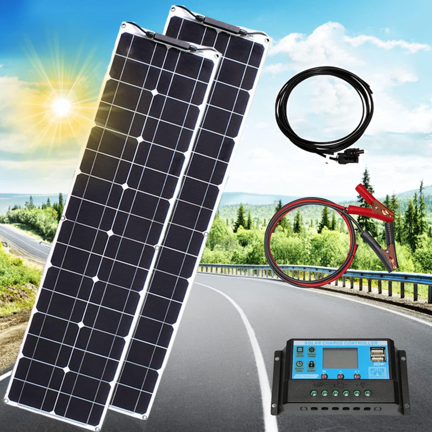 1200Watt 18Volt Solar Panel Kit with 4pcs 300W Monocrystalline Solar Panels and 40A Charge Controller for RV Boat Cabin Van Uneven Surface