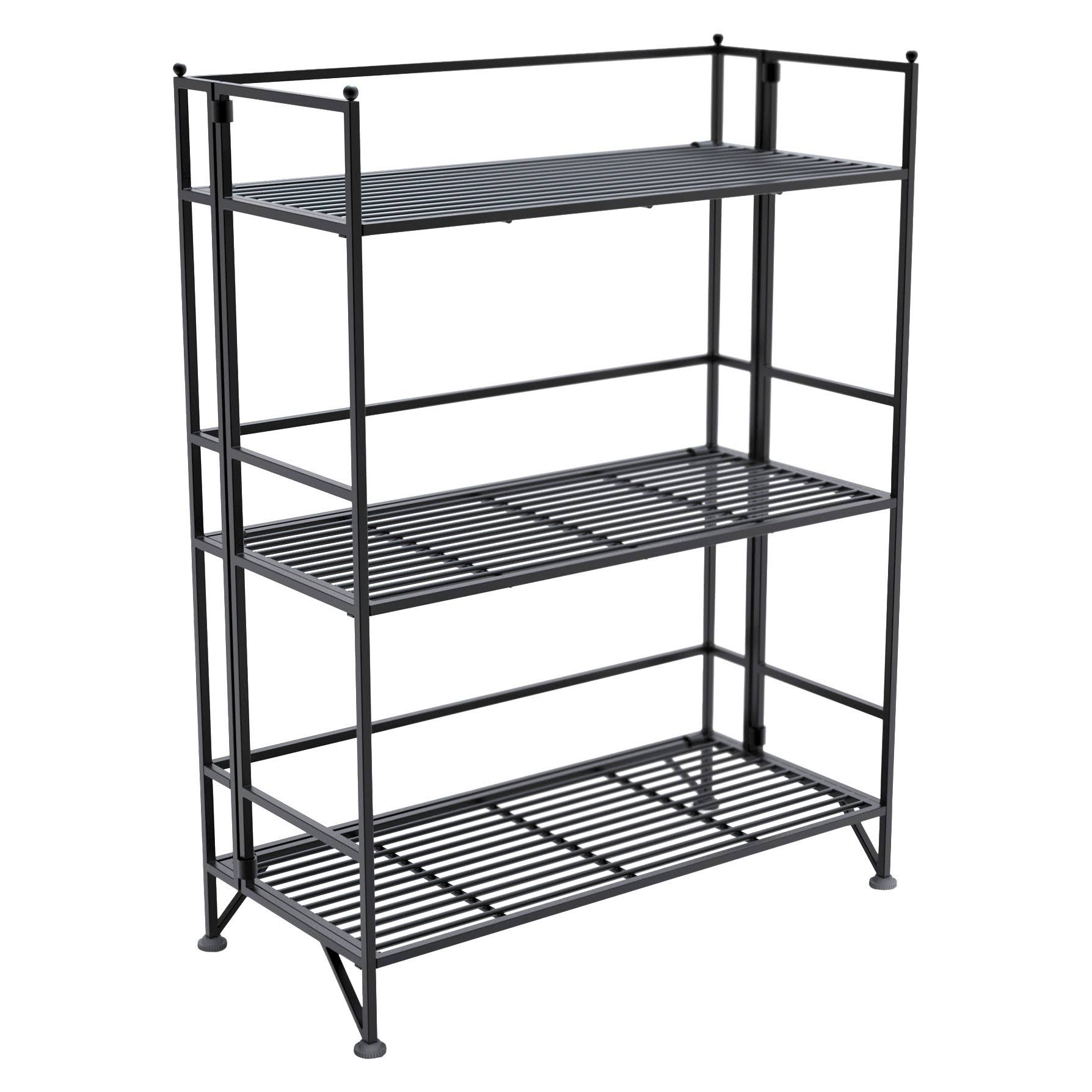 3 Tier Wide Folding Metal Shelf Convenience Concepts Black