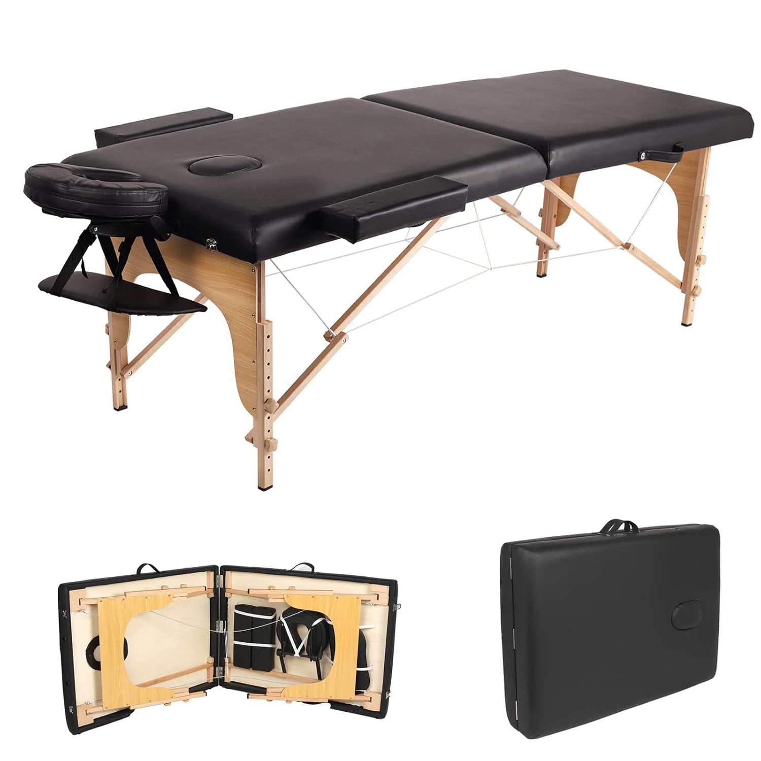 Lukeline Portable Massage Table Adjustable Massage Table for Professional Massage, 84 Inches Long by 27 Inches Wide 2 Fold Spa Bed with Hand Rest, Black