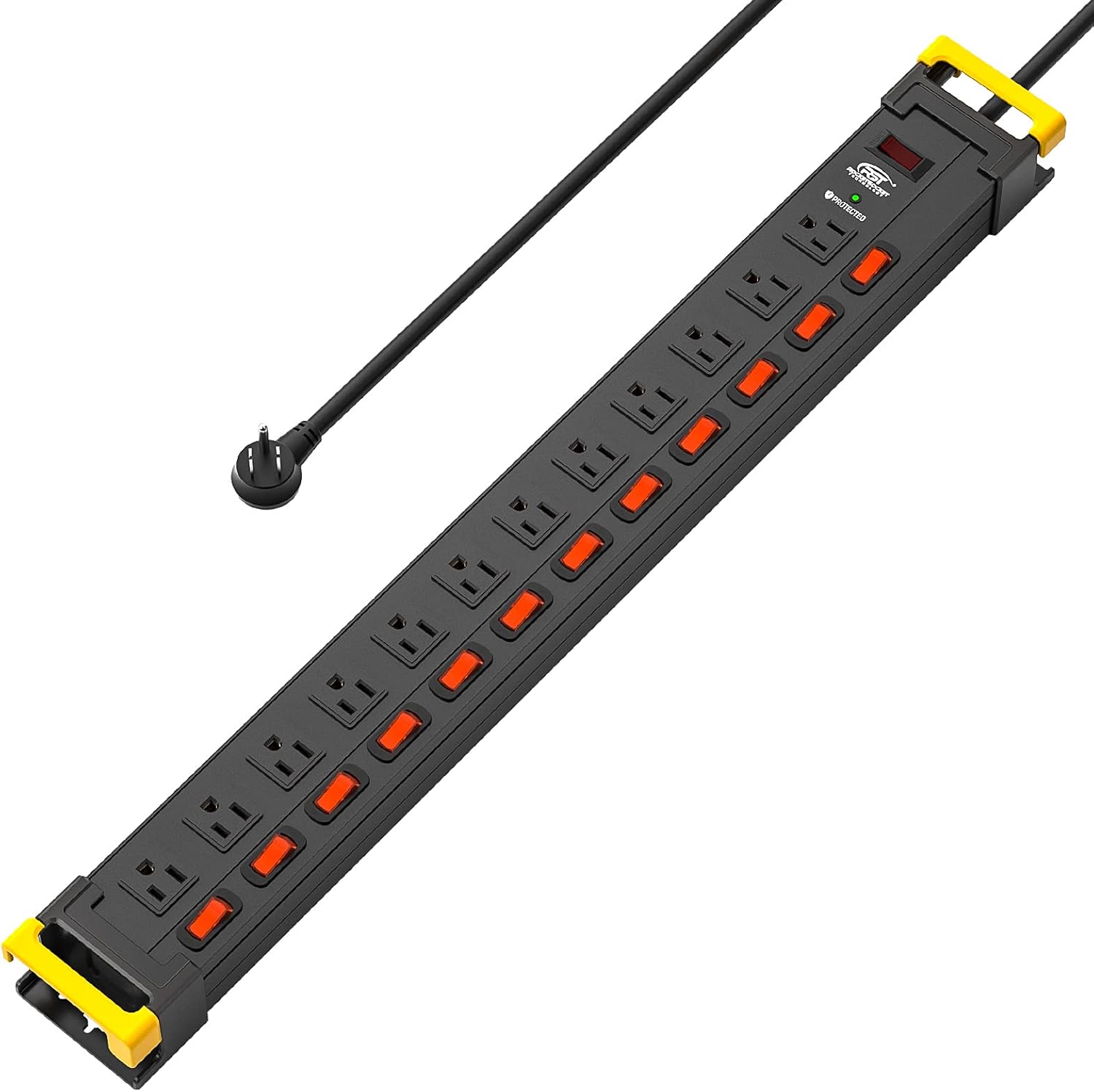 CRST Heavy Duty Power Strip Surge Protector with Individual Switches 12 Outlets Power Strips with Cord Manager, 9FT, 1020J, 15AMP/1875W (Black) Pack of 2