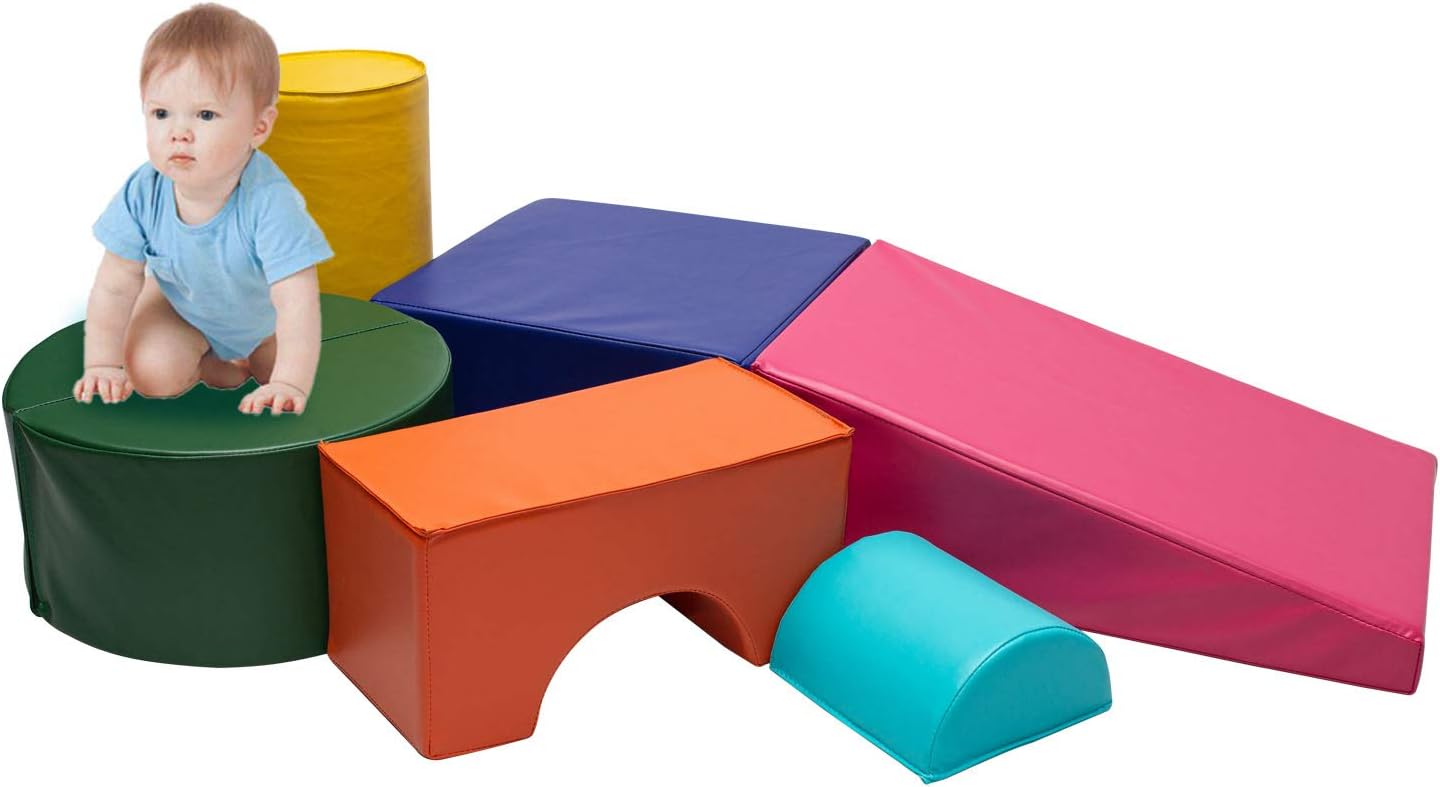 Crawl and Climb Foam Play Set, Colorful Fun Foam Play Set, 6 Piece Lightweight Interactive Set, Children&rsquo;s Software Composite Toy for Indoor Active Play, Crawling, Climbing, Sliding (6PCS-COLORFUL)