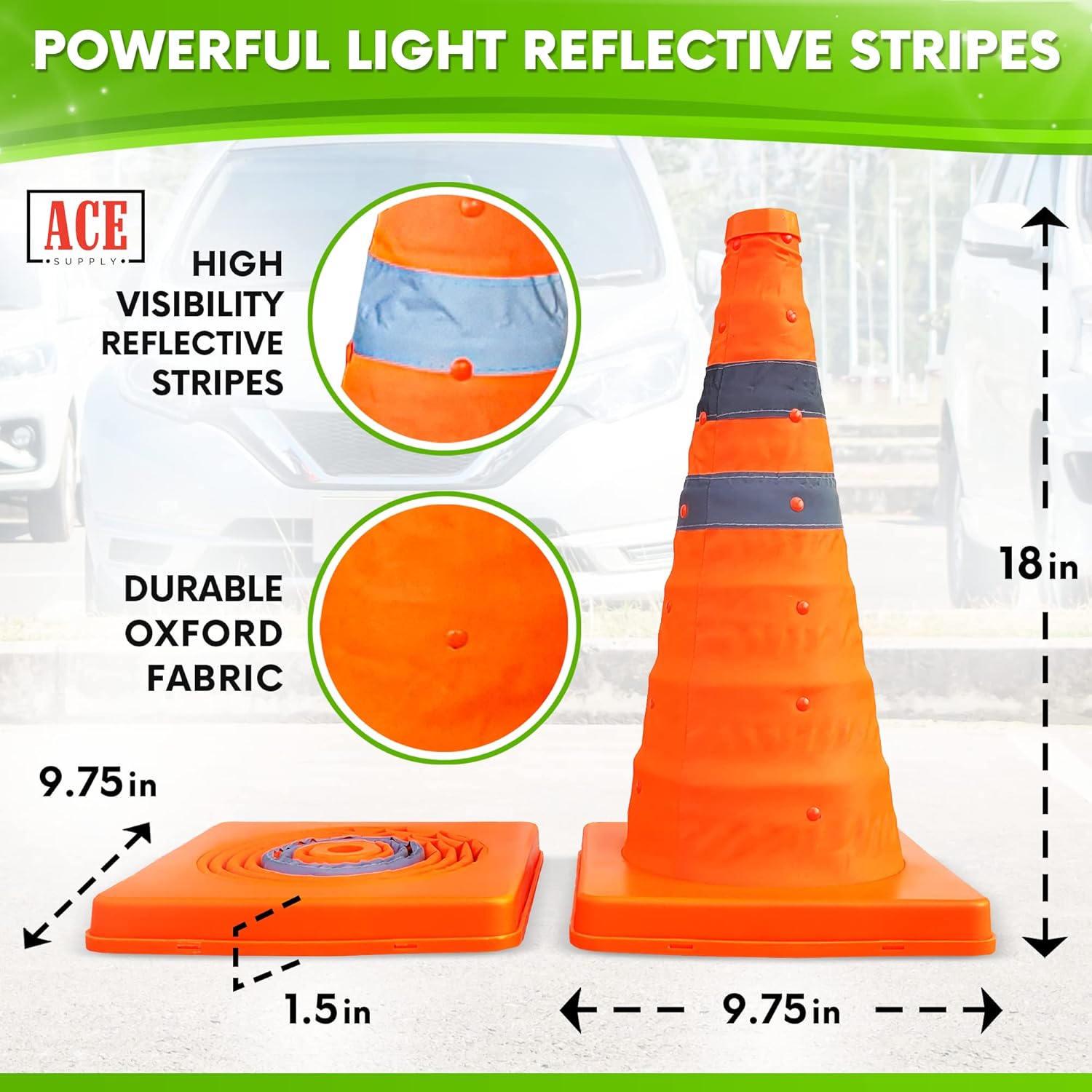 Orange Traffic Cones 18 Inch - 4 Pack, Collapsible Orange Safety Cones, Perfect Traffic Cone for Use As Parking Cones, Driving Cones for Training, Orange Cones for Parking Lot, Orange Cones Traffic