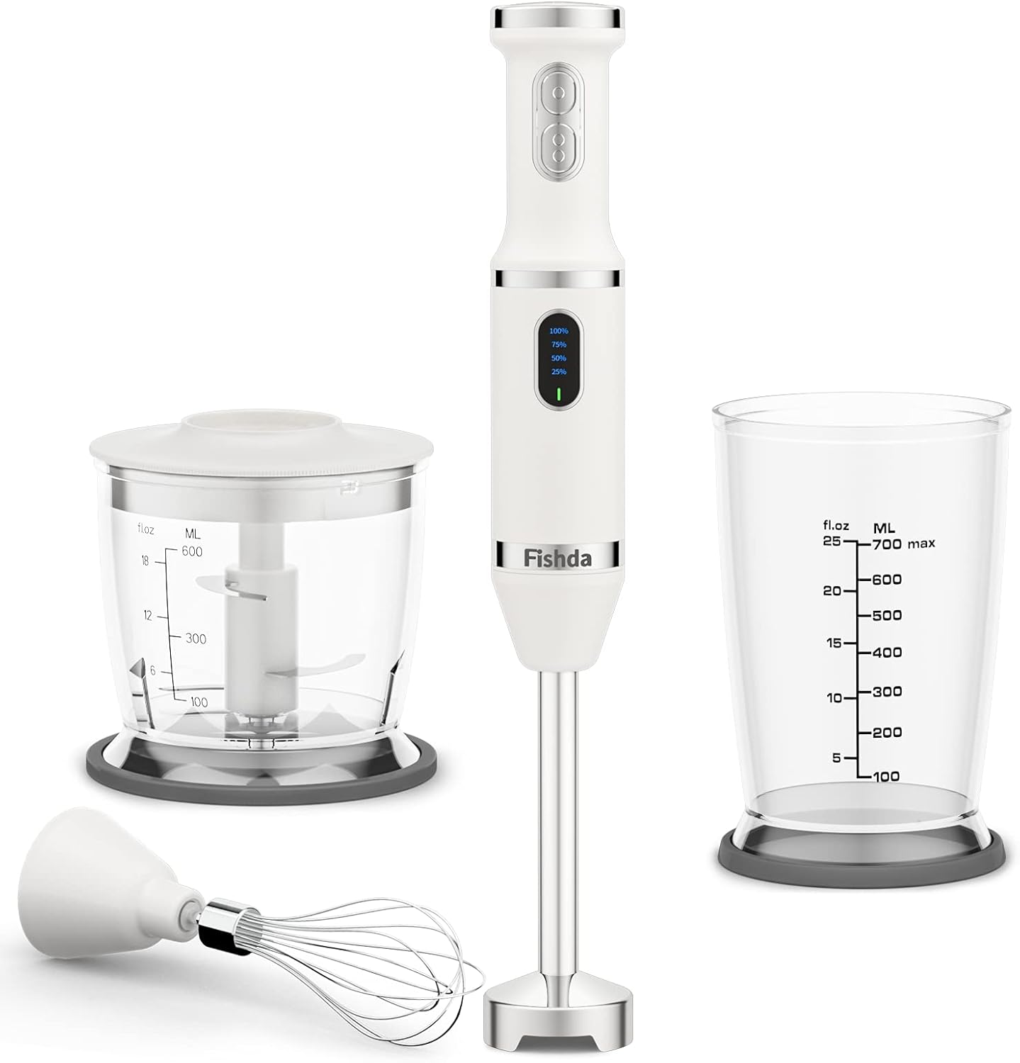 Cordless Hand Blender, Immersion Multi-Functional Blender 4-In-1 Variable Speed Rechargeable with Beaker Food Chopper Whisk BPA Free-White Pack of 2