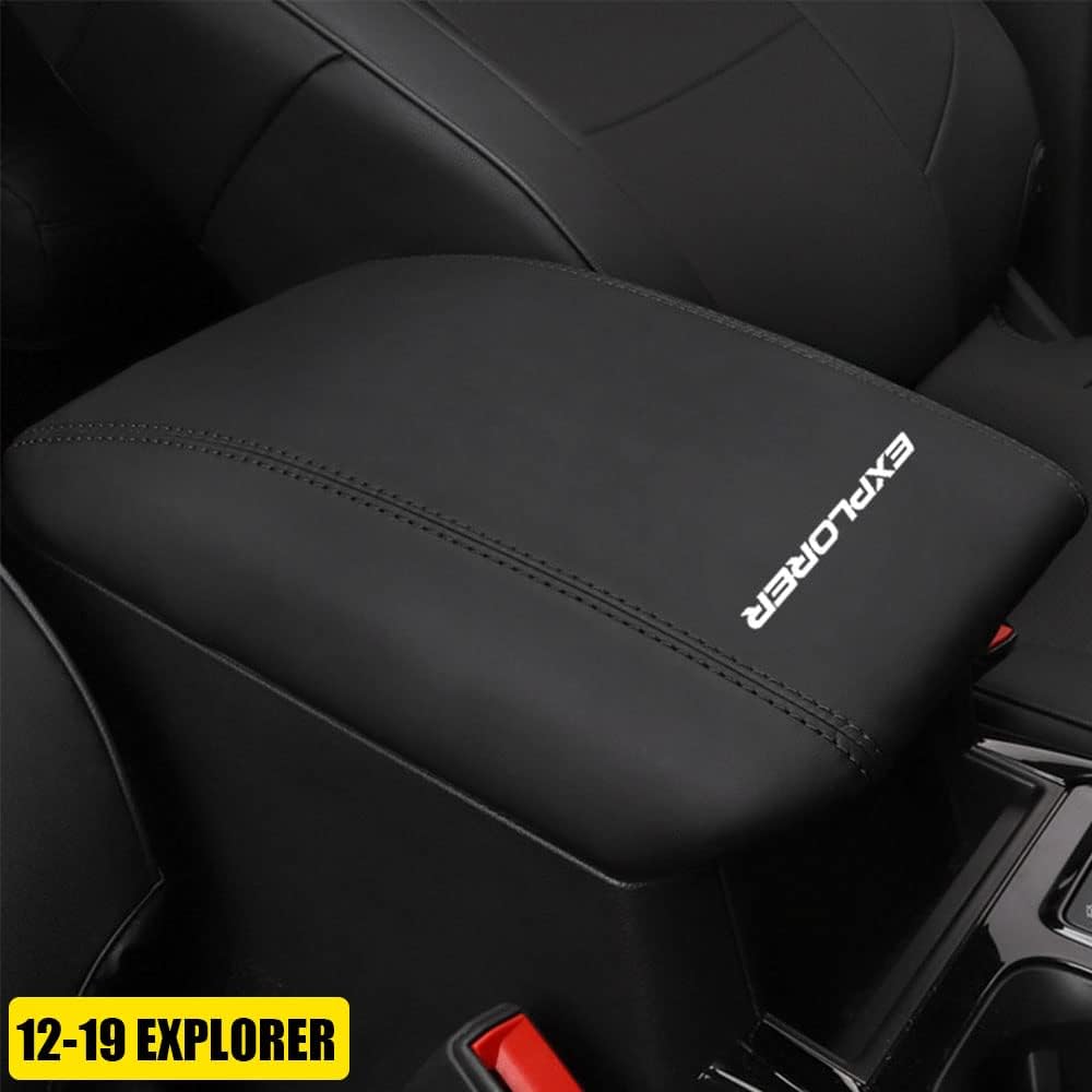 LEXLEY Armrest Box Cover Center Console Pad Waterproof Anti-Scratch Leather Protector Covers For Ford Explorer 2020 2021 2022-Black Stitches