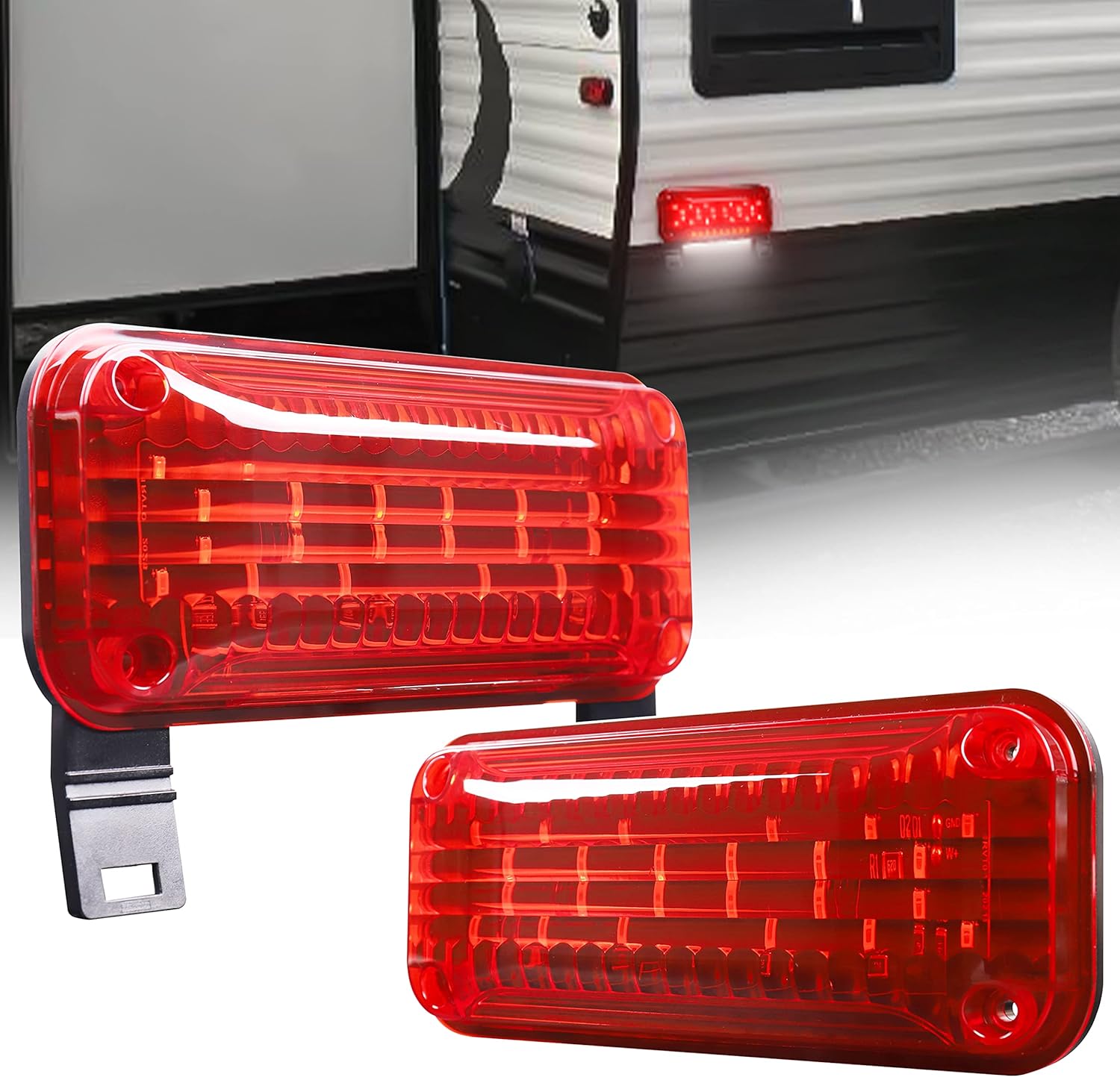 RV Tail Lights,HOYUZA RV Camper Lights Red Brake Turn Light White License Plate Light with Reflex Surface Mount Black Base Red Cover