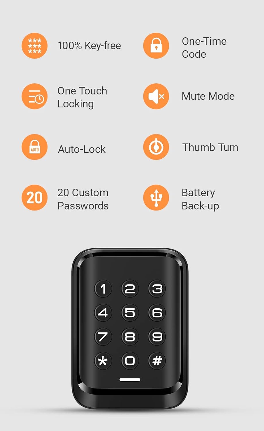 Veise Keyless Entry Door Lock, Electronic Keypad Deadbolt Lock, Auto Lock, 1 Touch Locking & 20 User Codes, Easy to Install & Program, Anti-Peeking Password, Black