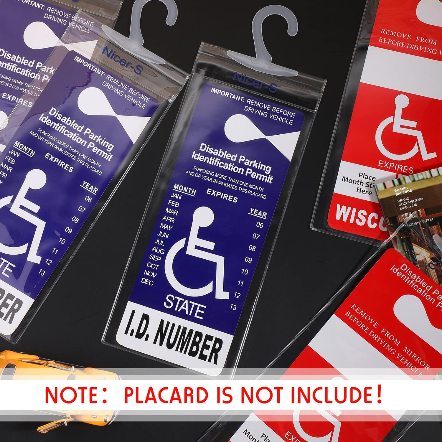 Handicap Parking Placard Holder Transparent PVC Disabled Parking Permit Placard Protectors 11.8 x 5 Inch Handicap Card Holder Placard Protective Holder Cover with Large Hanger (6 Pieces)