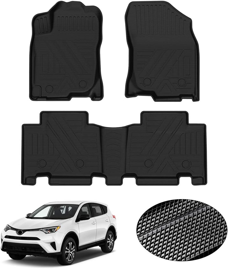 KUST All Weather Floor Mats for Toyota RAV4 2013 2014 2015 2016 2017 2018 (No Electric or Hybrid Models) Custom Fit Floor Liner 1st & 2nd Row Liners Black Non-Slip